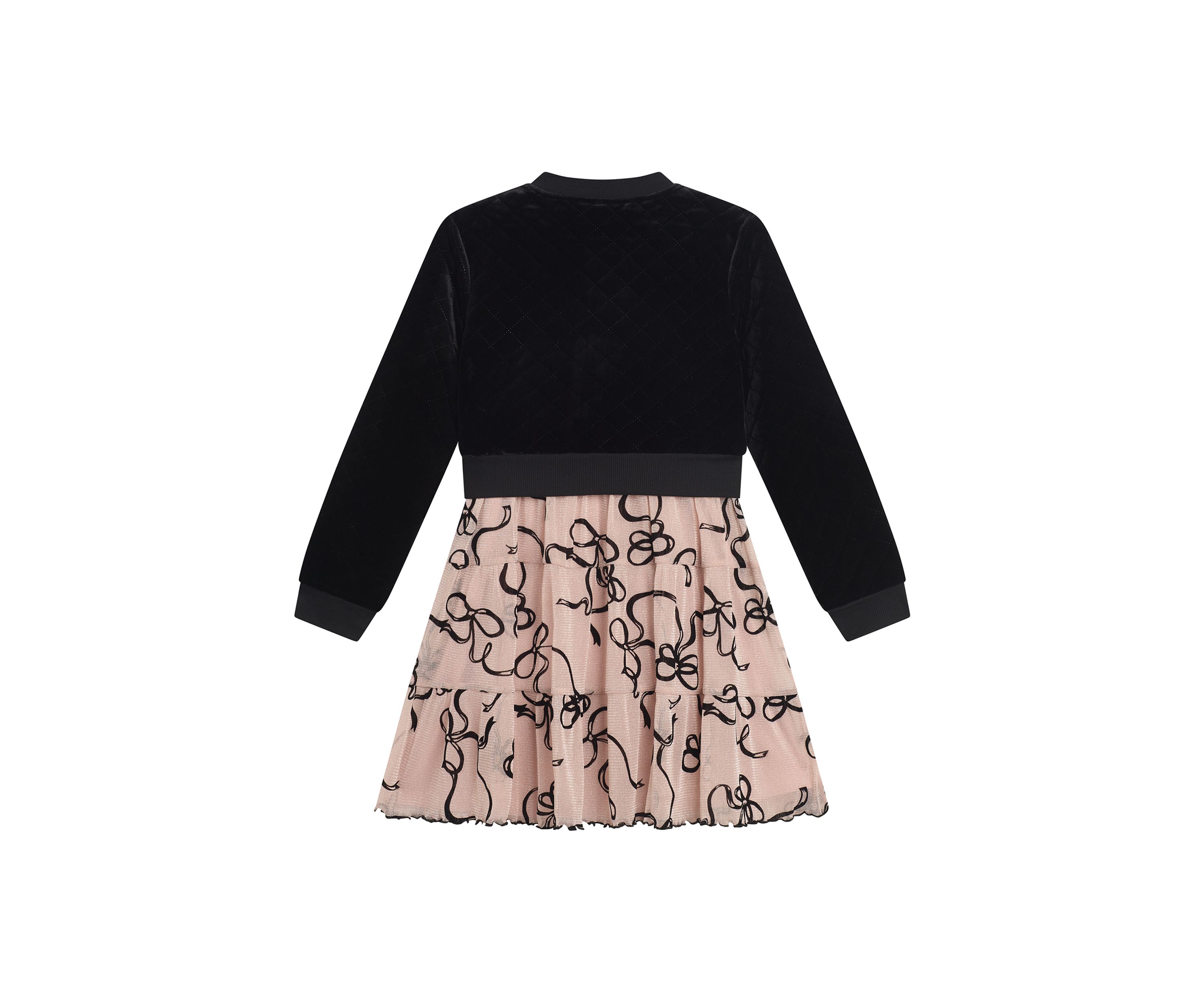 Girls 7-16 Tiered Printed Mesh Dress with Velvet Cardigan