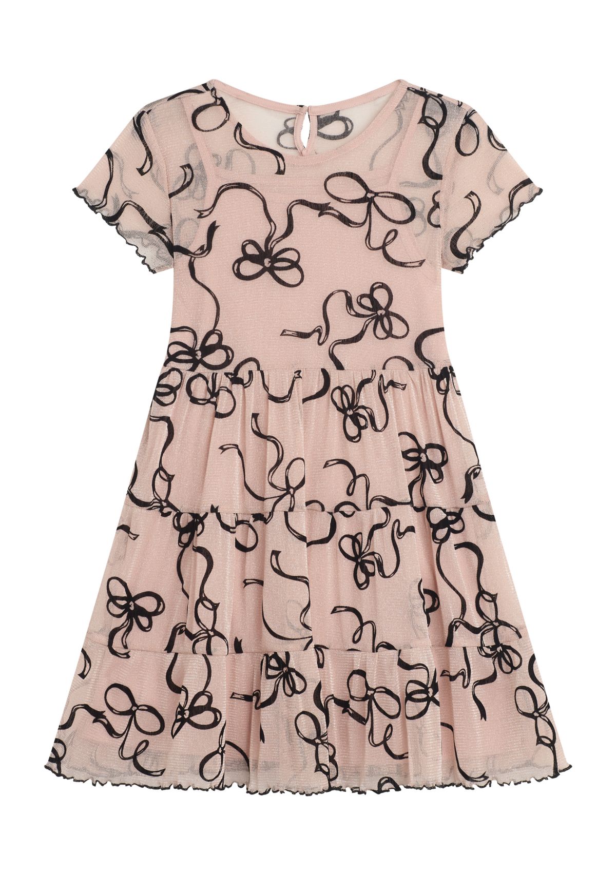 Girls 7-16 Tiered Printed Mesh Dress with Velvet Cardigan