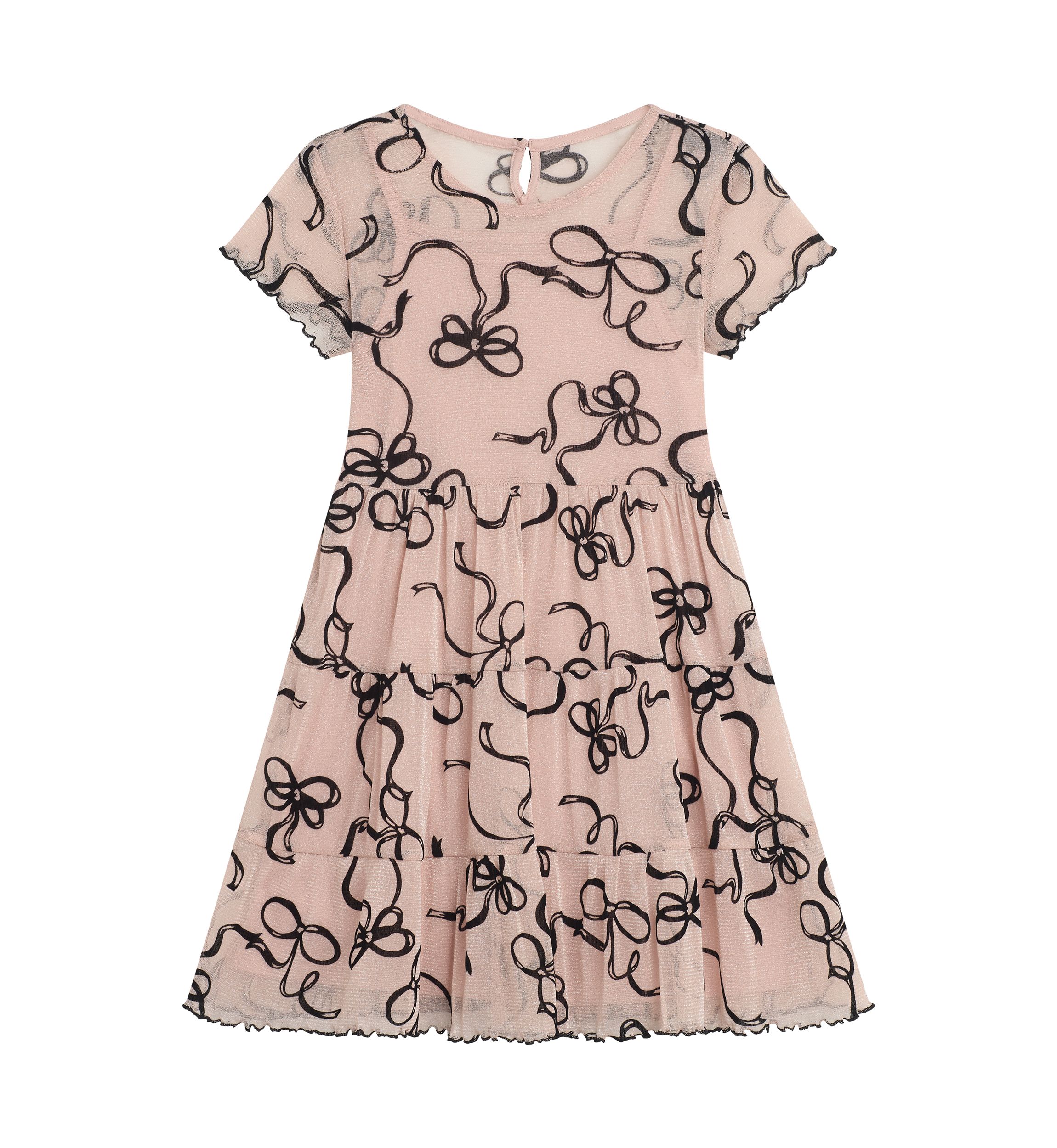 Girls 7-16 Tiered Printed Mesh Dress with Velvet Cardigan