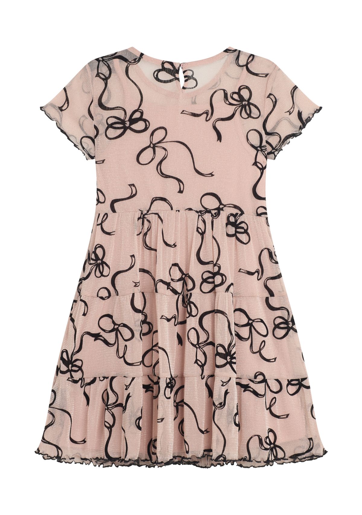 Girls 7-16 Tiered Printed Mesh Dress with Velvet Cardigan