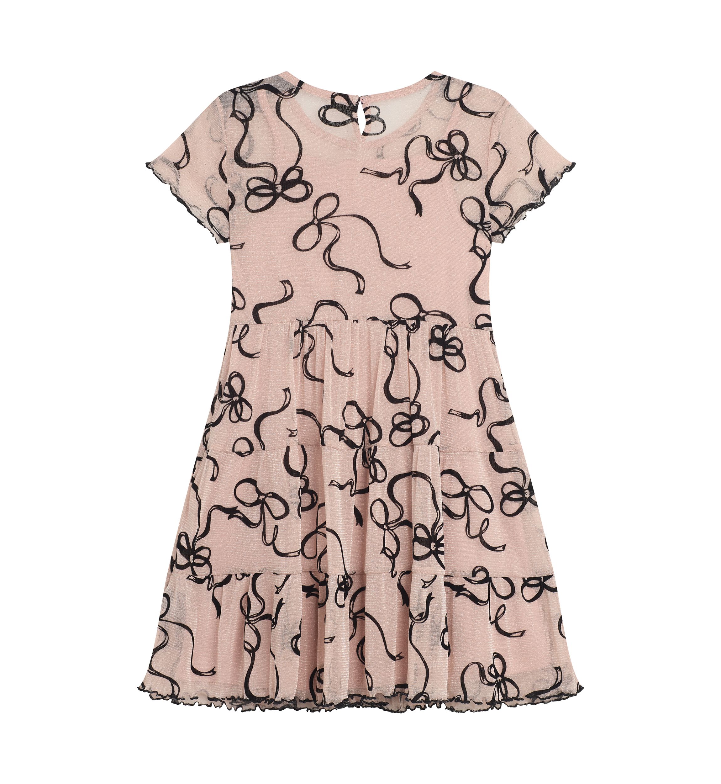 Girls 7-16 Tiered Printed Mesh Dress with Velvet Cardigan