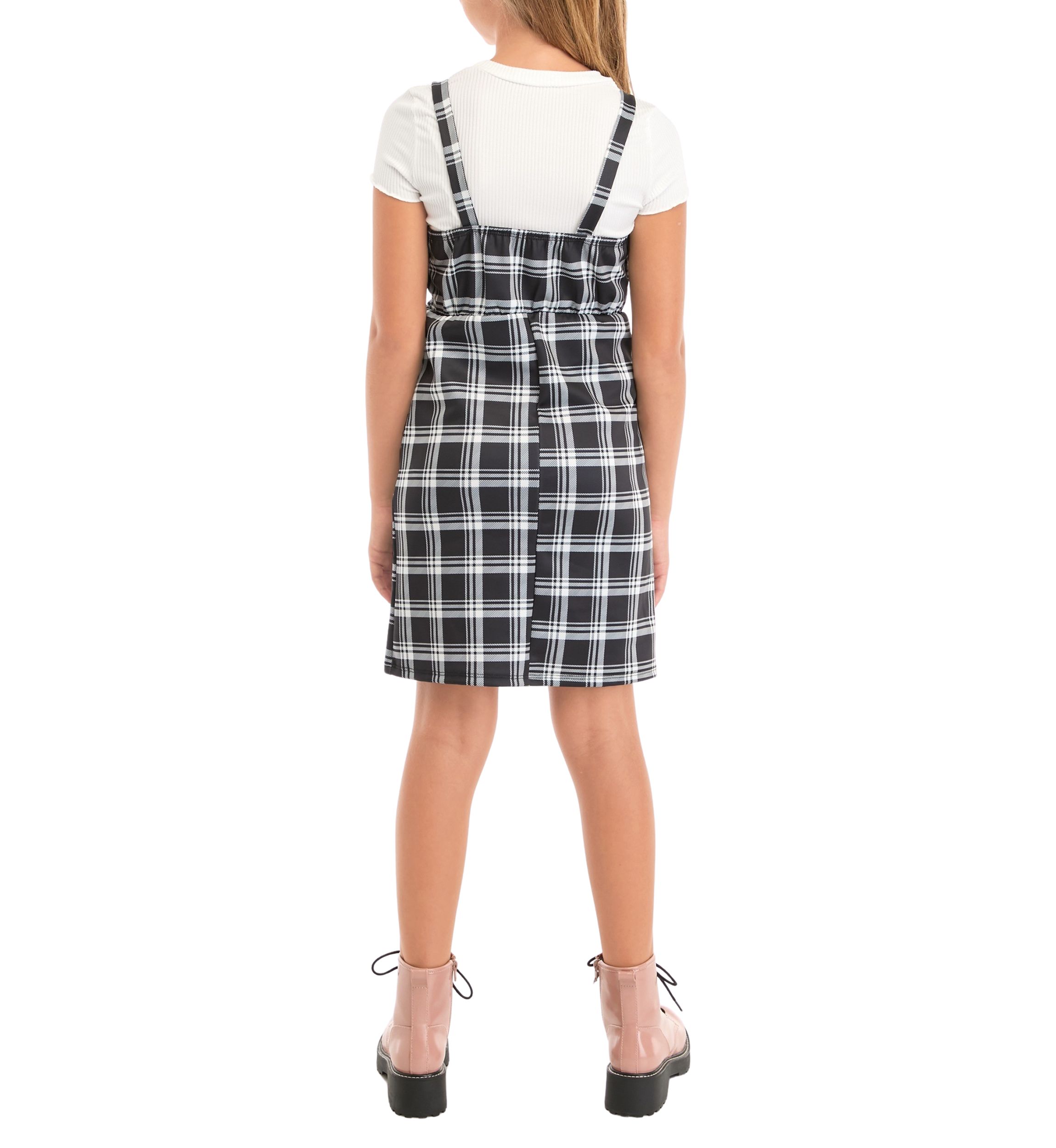 Girls 7-16 Plaid Printed Jumper Dress Set