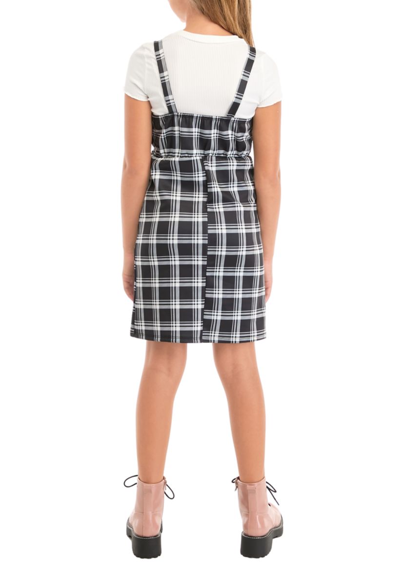 Girls 7-16 Plaid Printed Jumper Dress Set