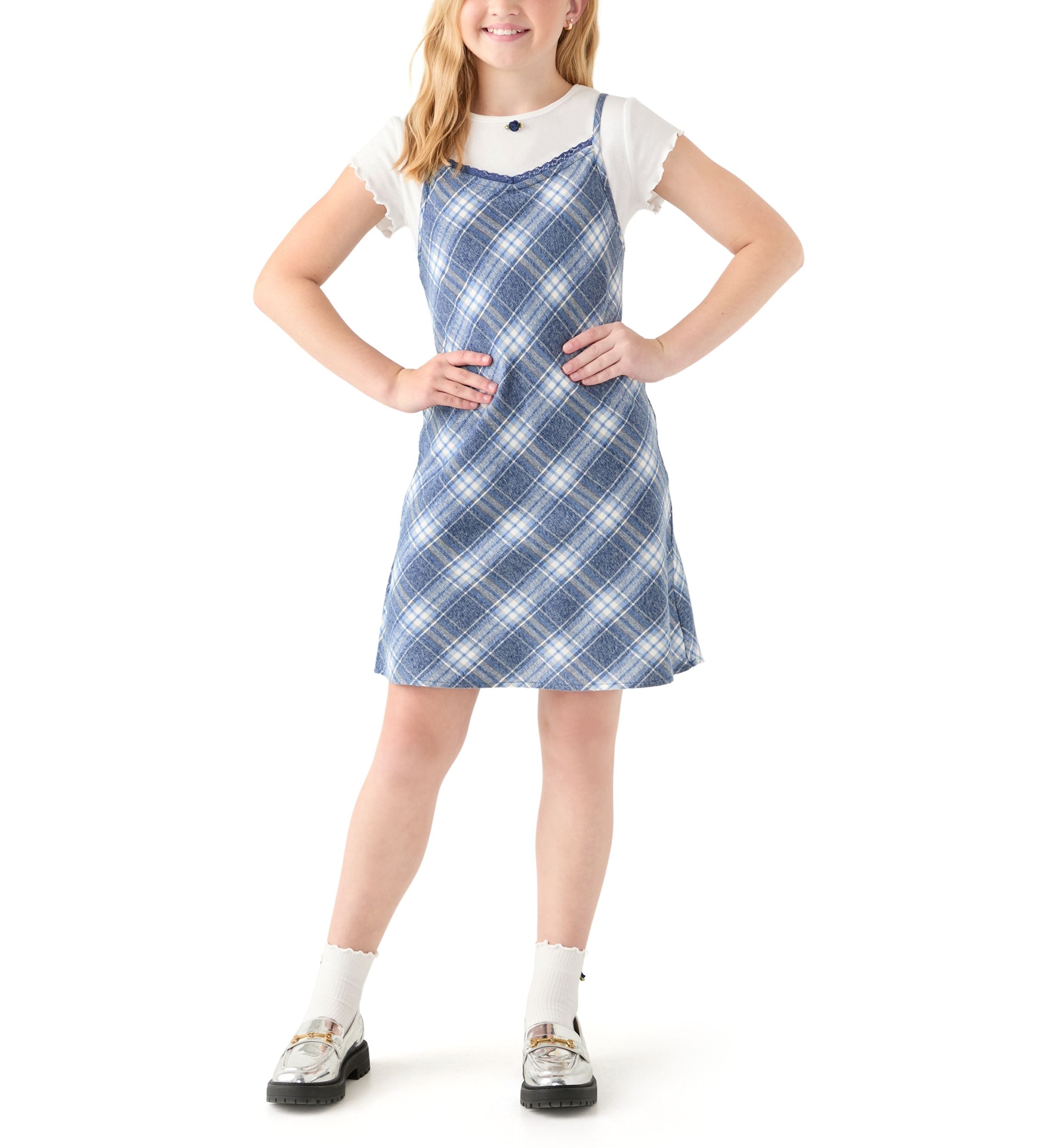 Girls 7-16 Blue Plaid Dress