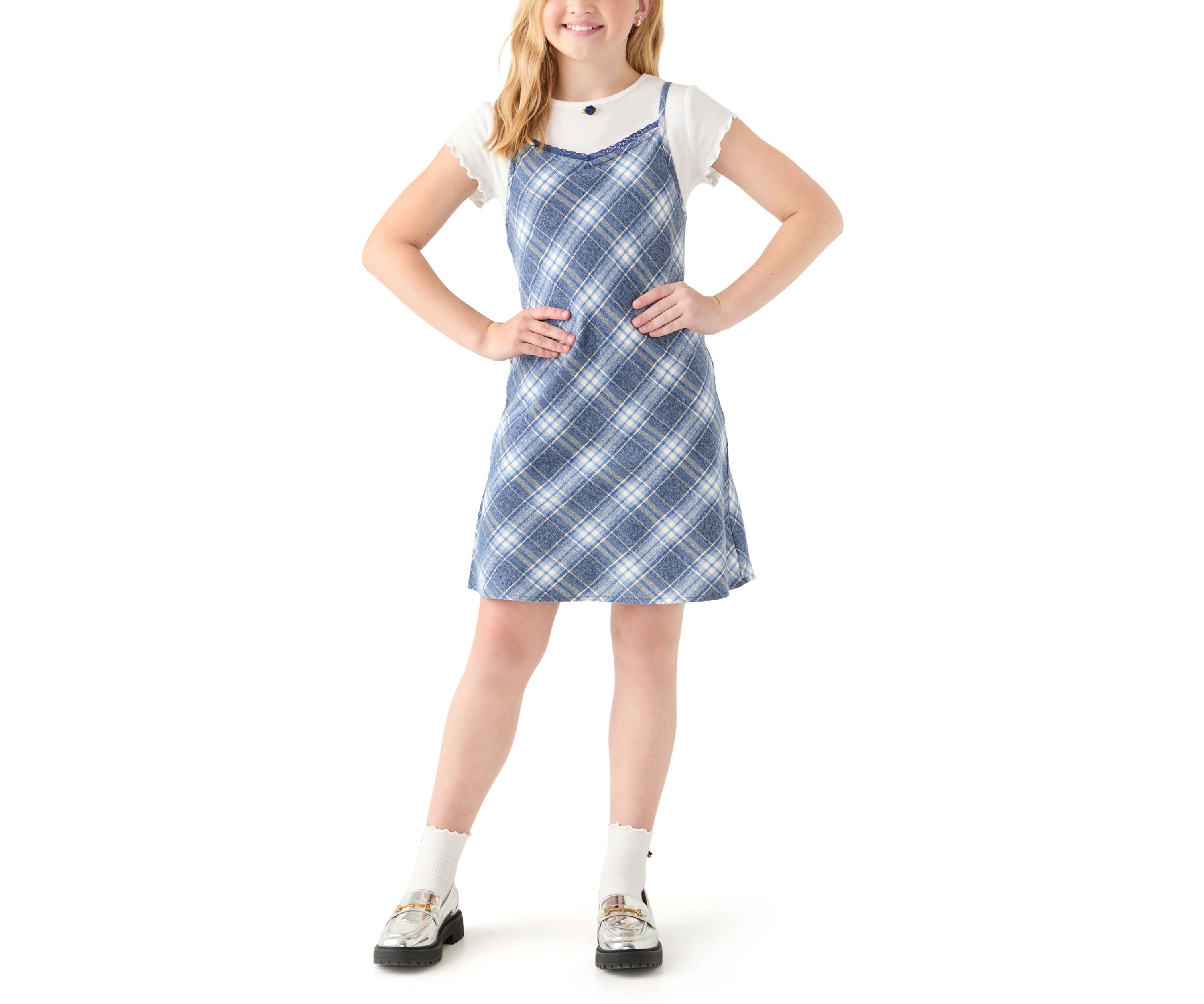 Girls 7-16 Blue Plaid Dress