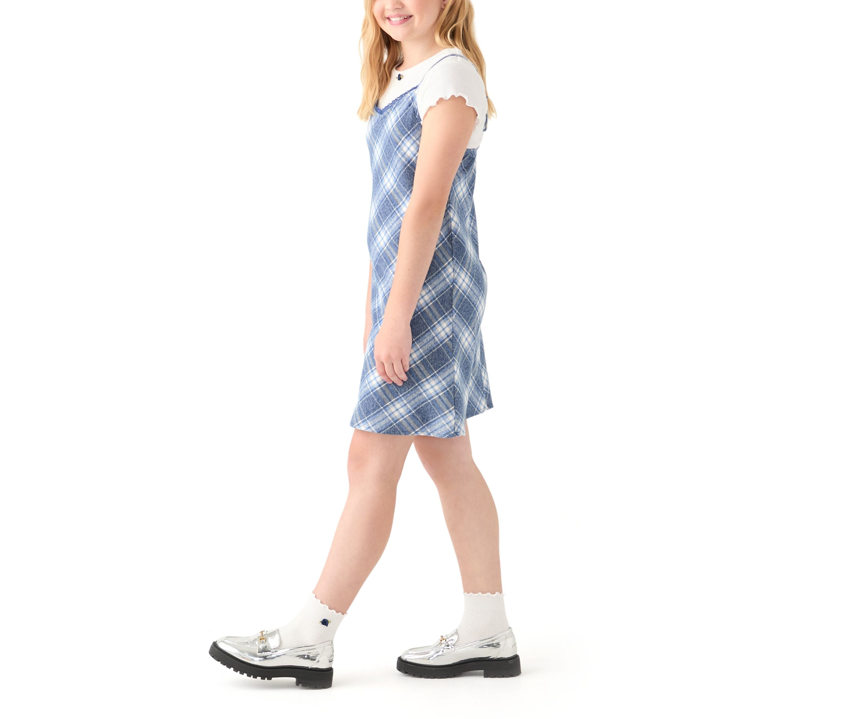 Girls 7-16 Blue Plaid Dress