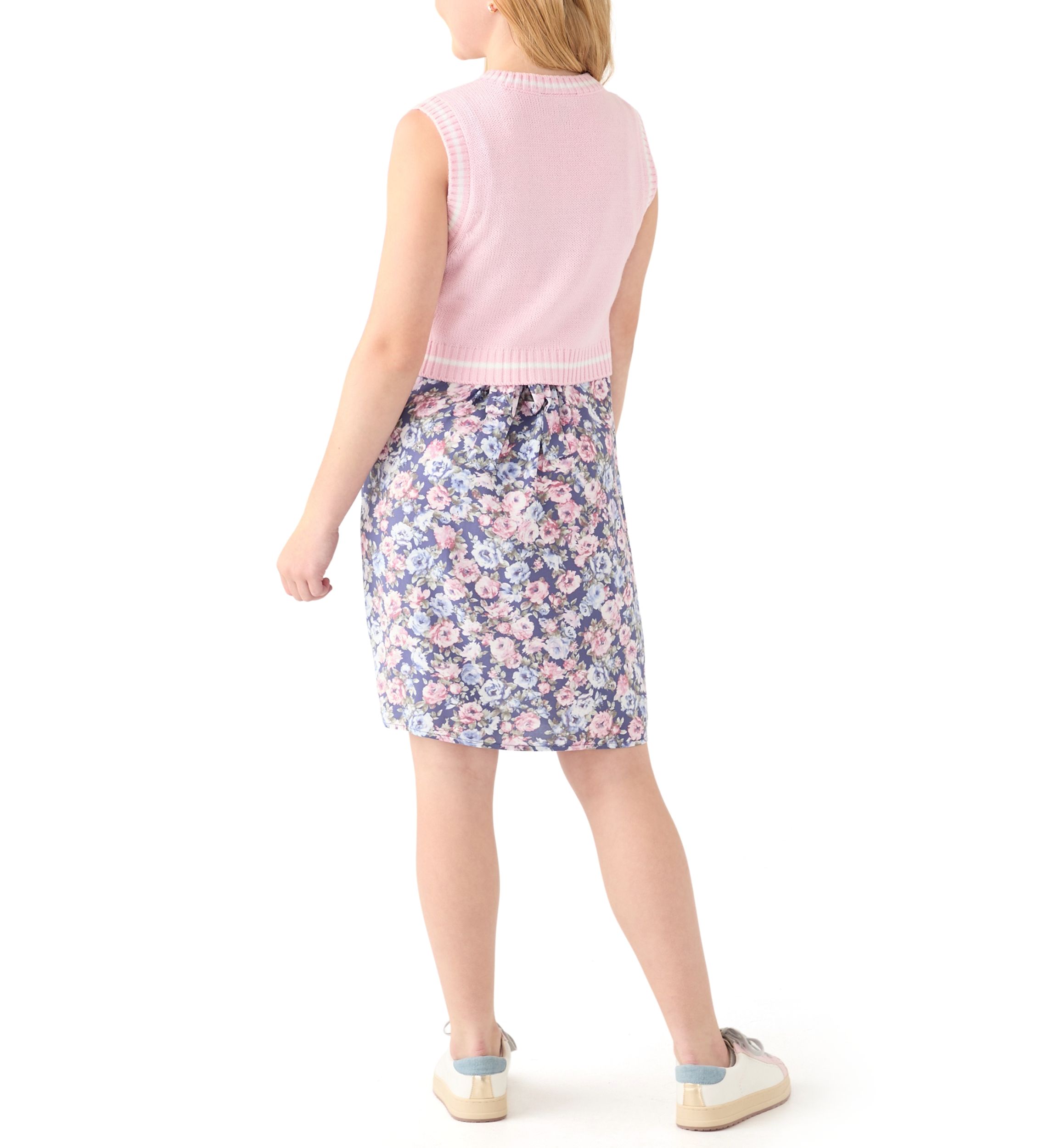 Girls 7-16 Sweater Vest Printed Dress Set