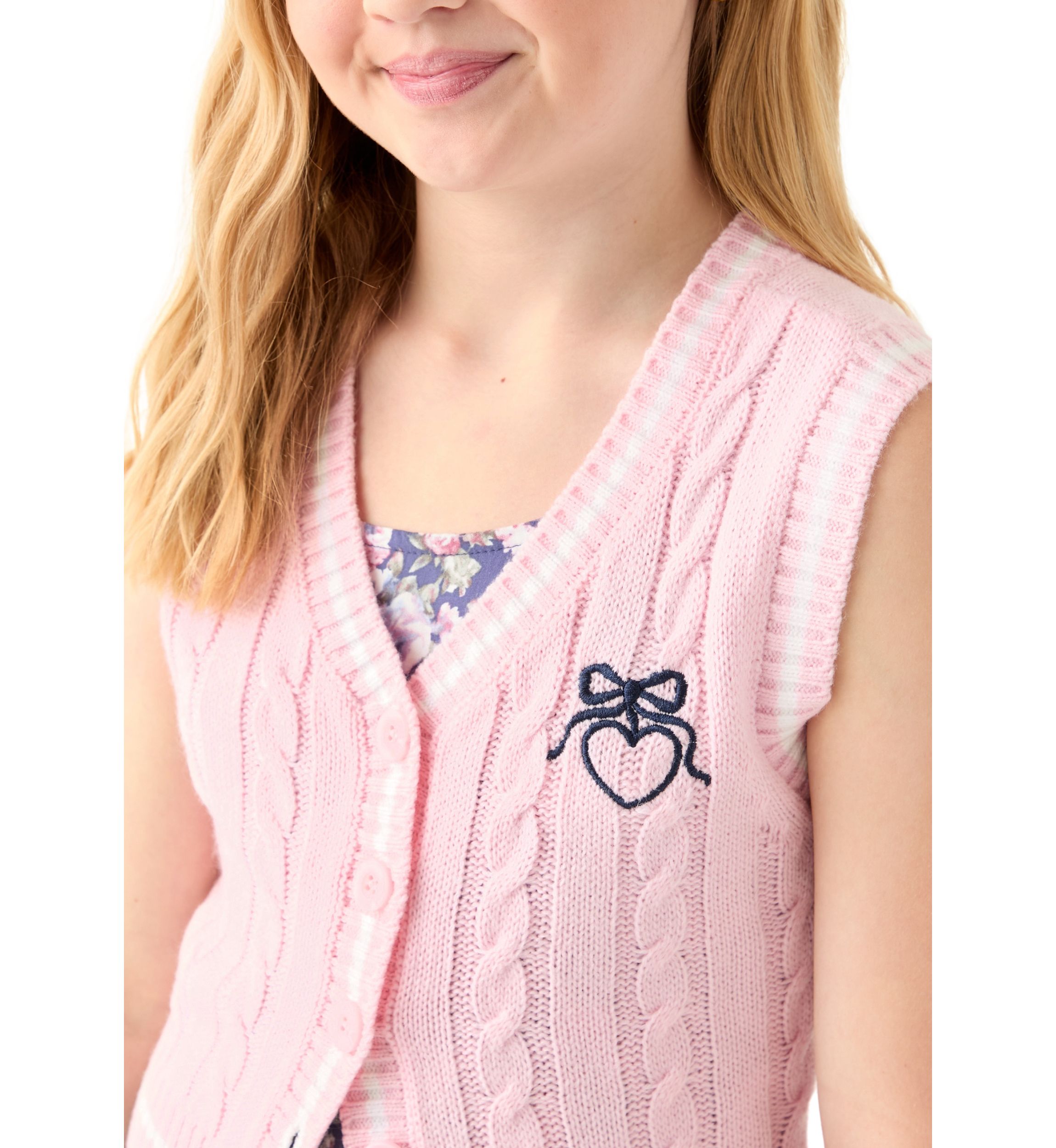 Girls 7-16 Sweater Vest Printed Dress Set