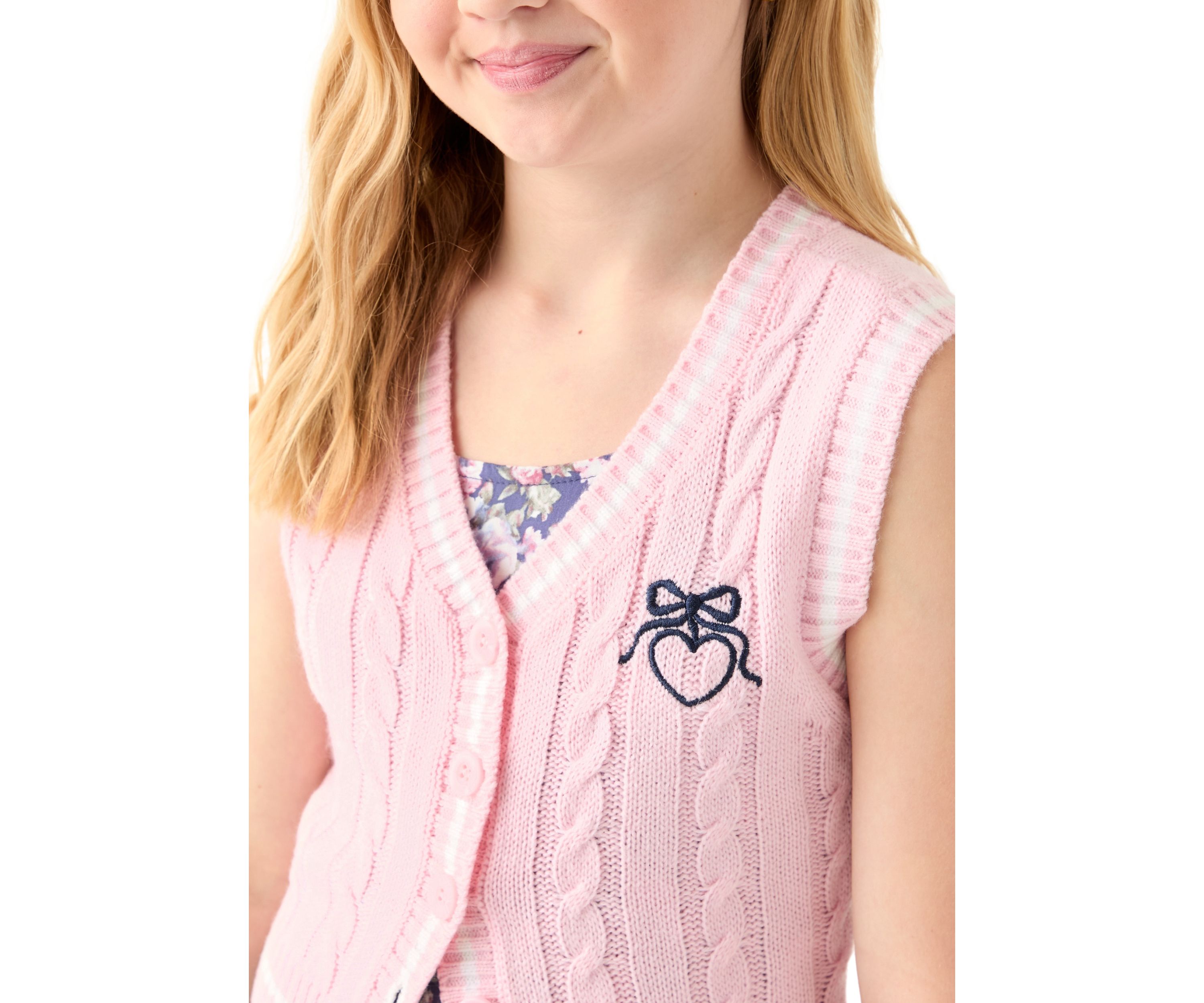 Girls 7-16 Sweater Vest Printed Dress Set