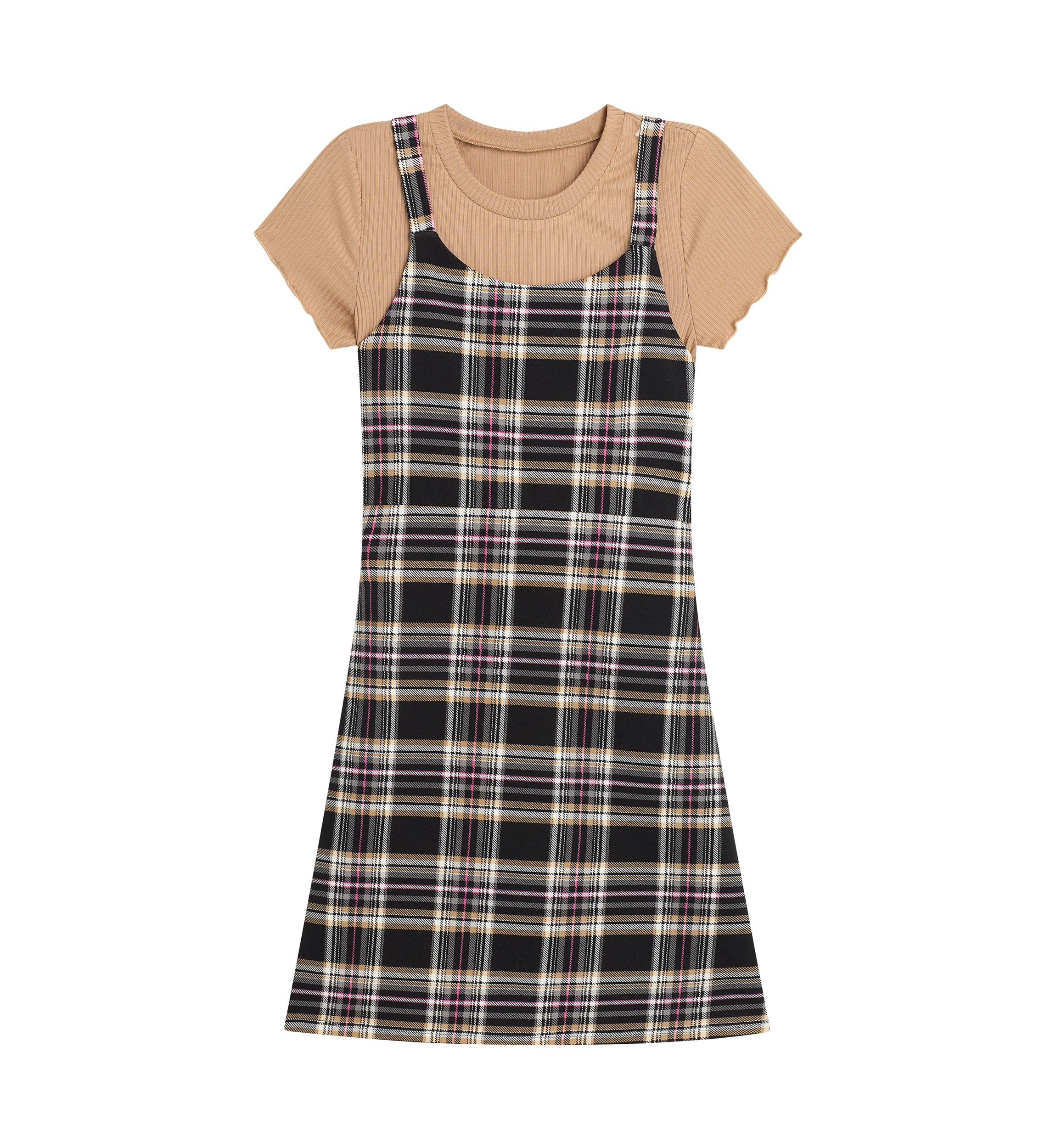 Girls 7-16 Plaid Printed Jumper Dress