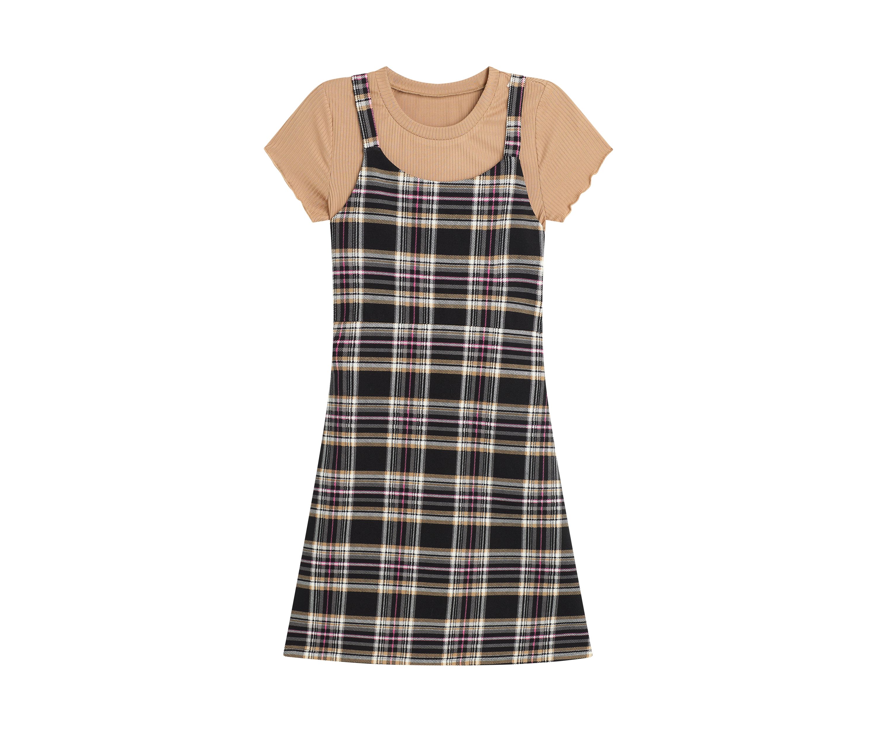 Girls 7-16 Plaid Printed Jumper Dress