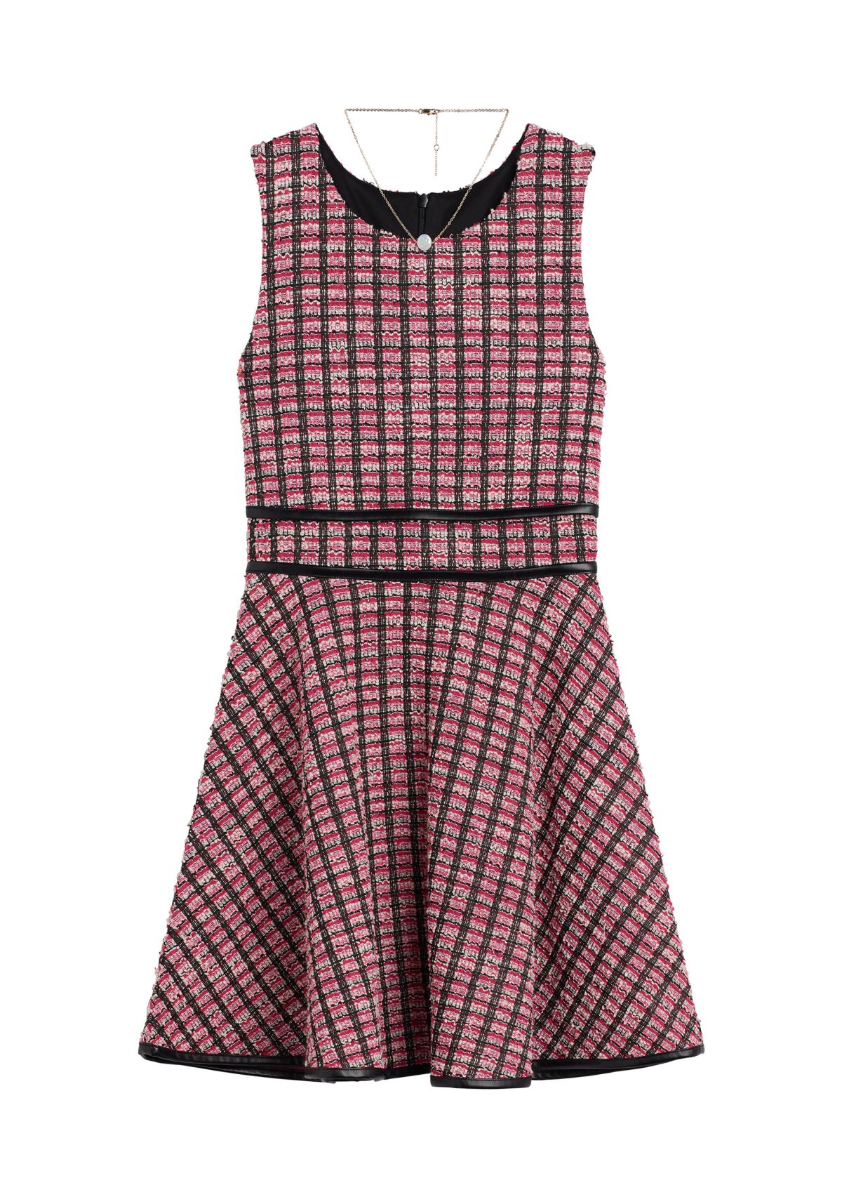 Girls 7-16 Boucle Skater Pleather Trim Dress