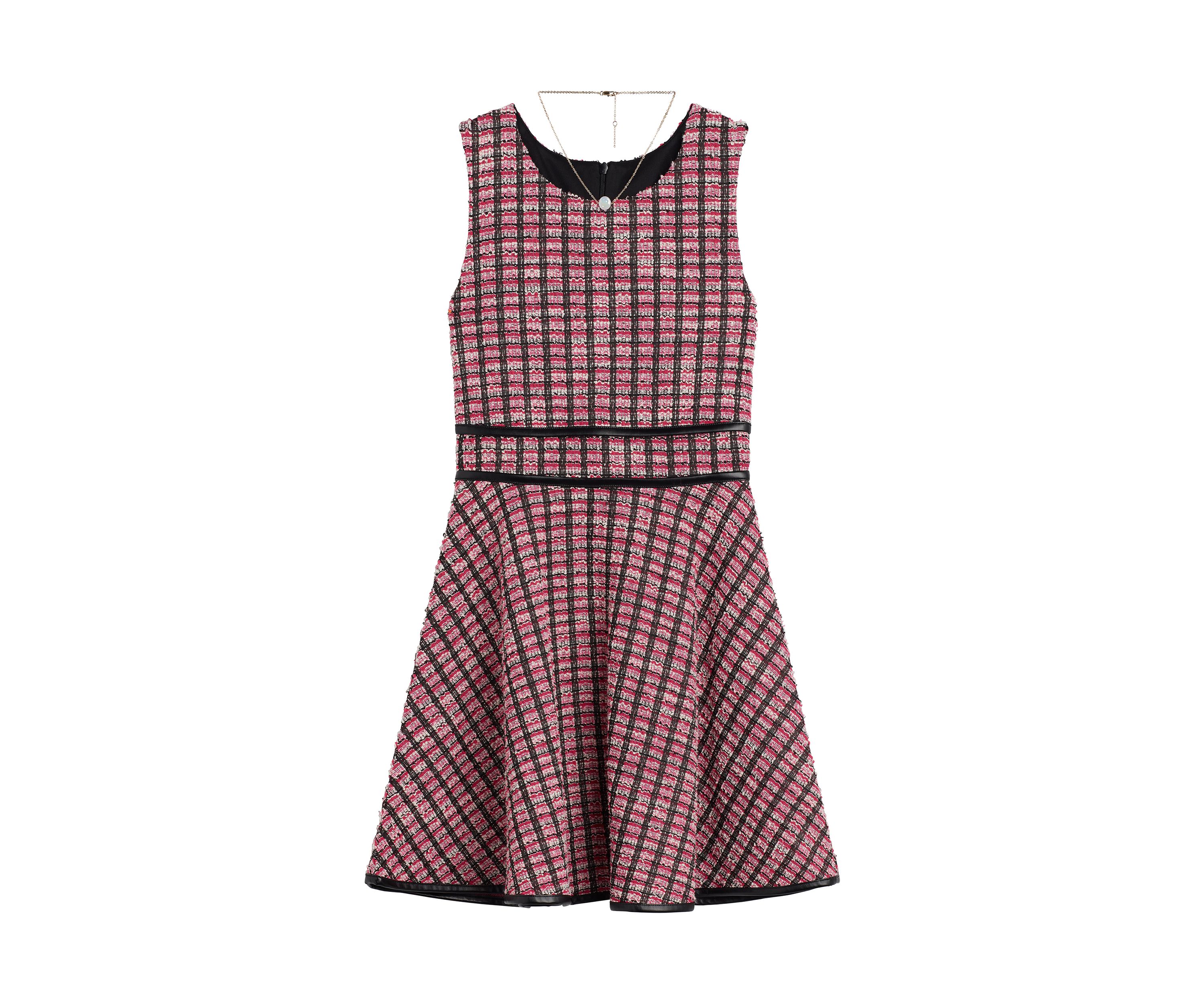 Girls 7-16 Boucle Skater Pleather Trim Dress