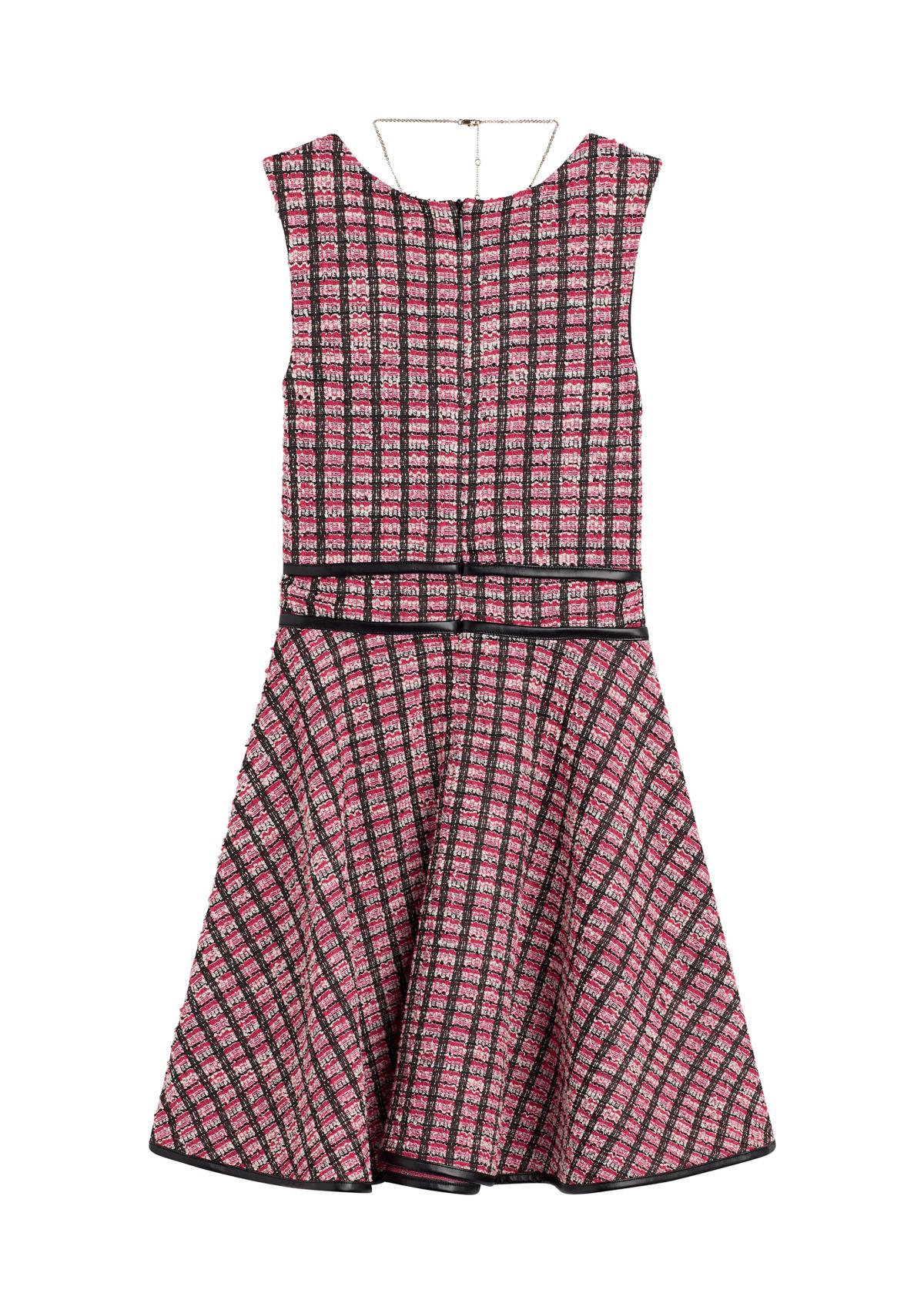 Girls 7-16 Boucle Skater Pleather Trim Dress