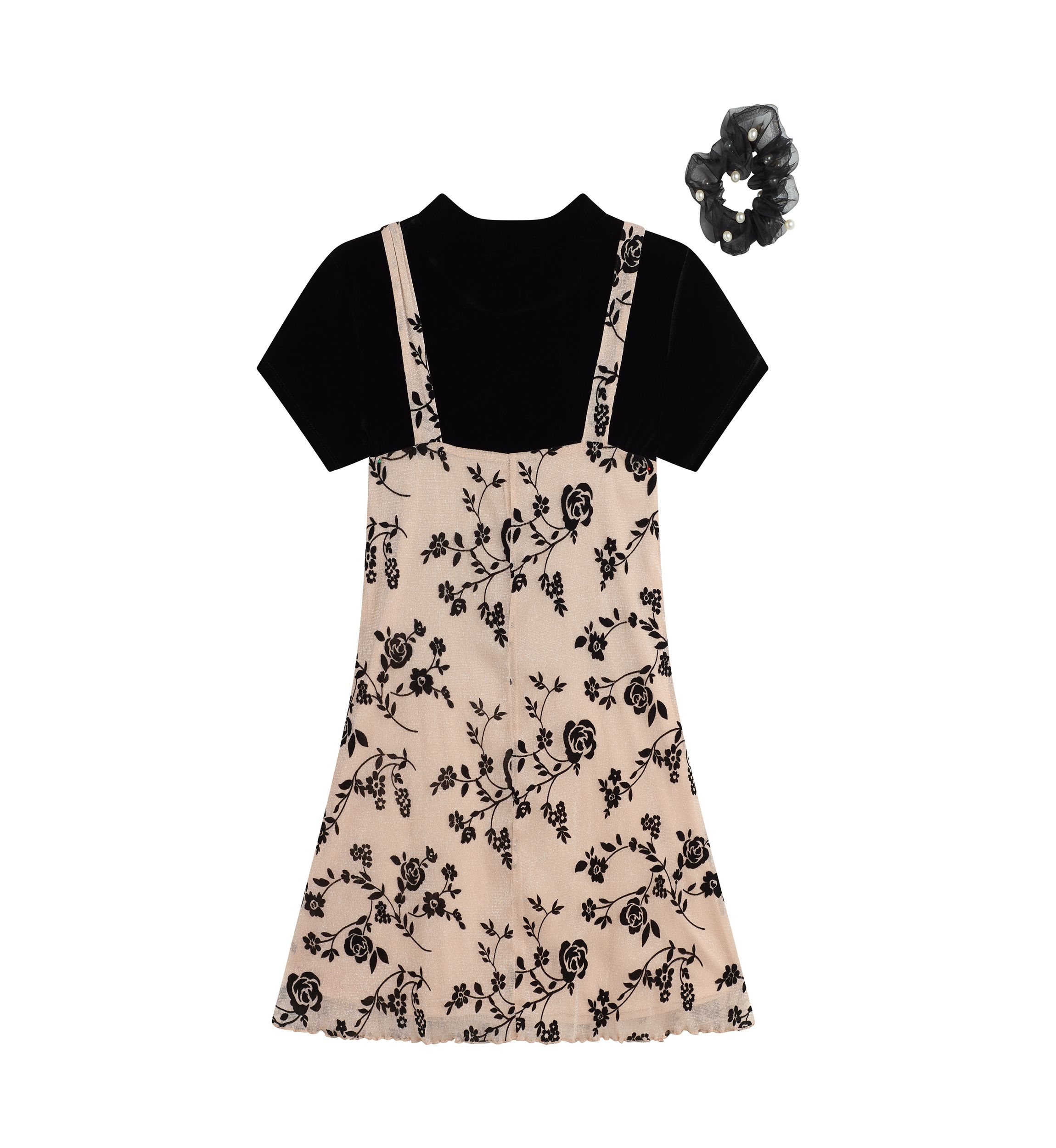 Girls 7-16 Printed Jumper Dress with Scrunchie