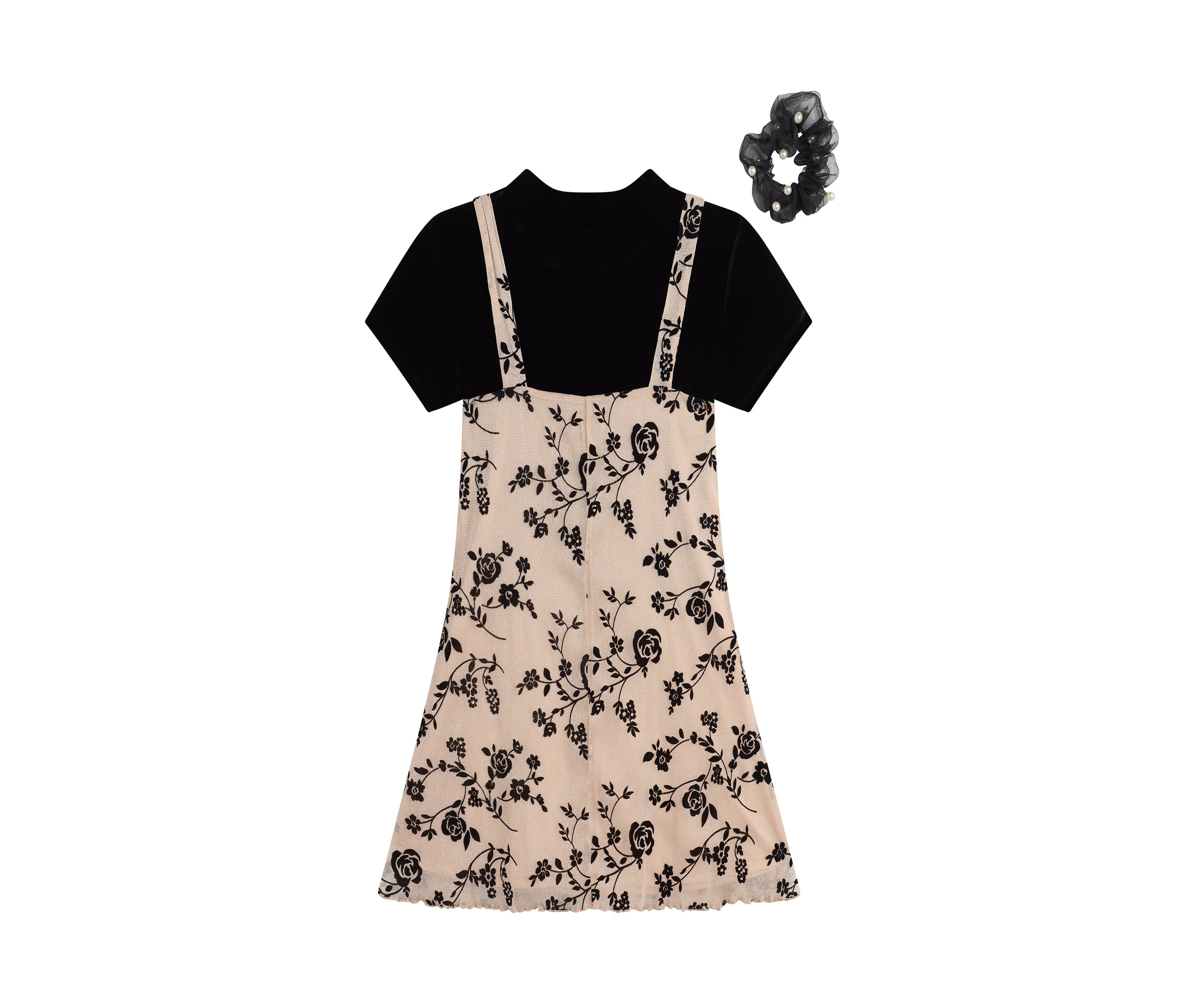 Girls 7-16 Printed Jumper Dress with Scrunchie