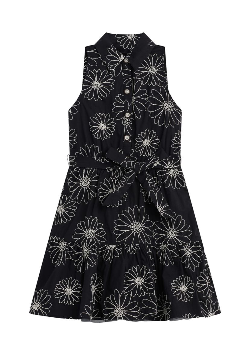 Amy Byer Girls 7-16 Sleeveless Floral Print Halter Dress, Black, Cotton