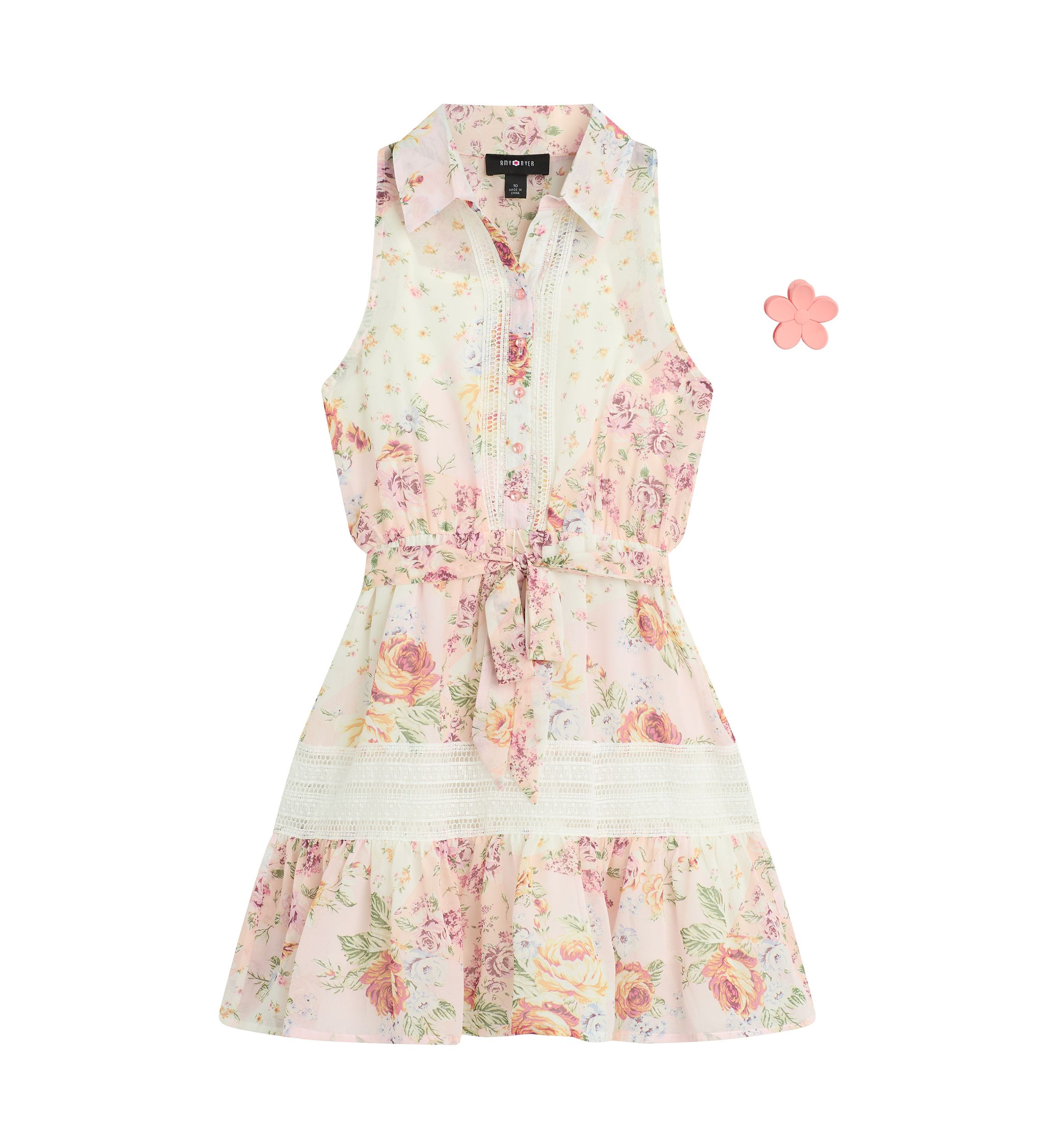 Girls 7-16 Patchwork Shirtdress with Accessory 