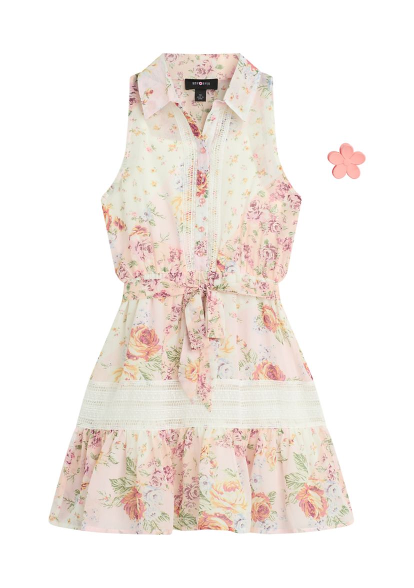Girls 7-16 Patchwork Shirtdress with Accessory 