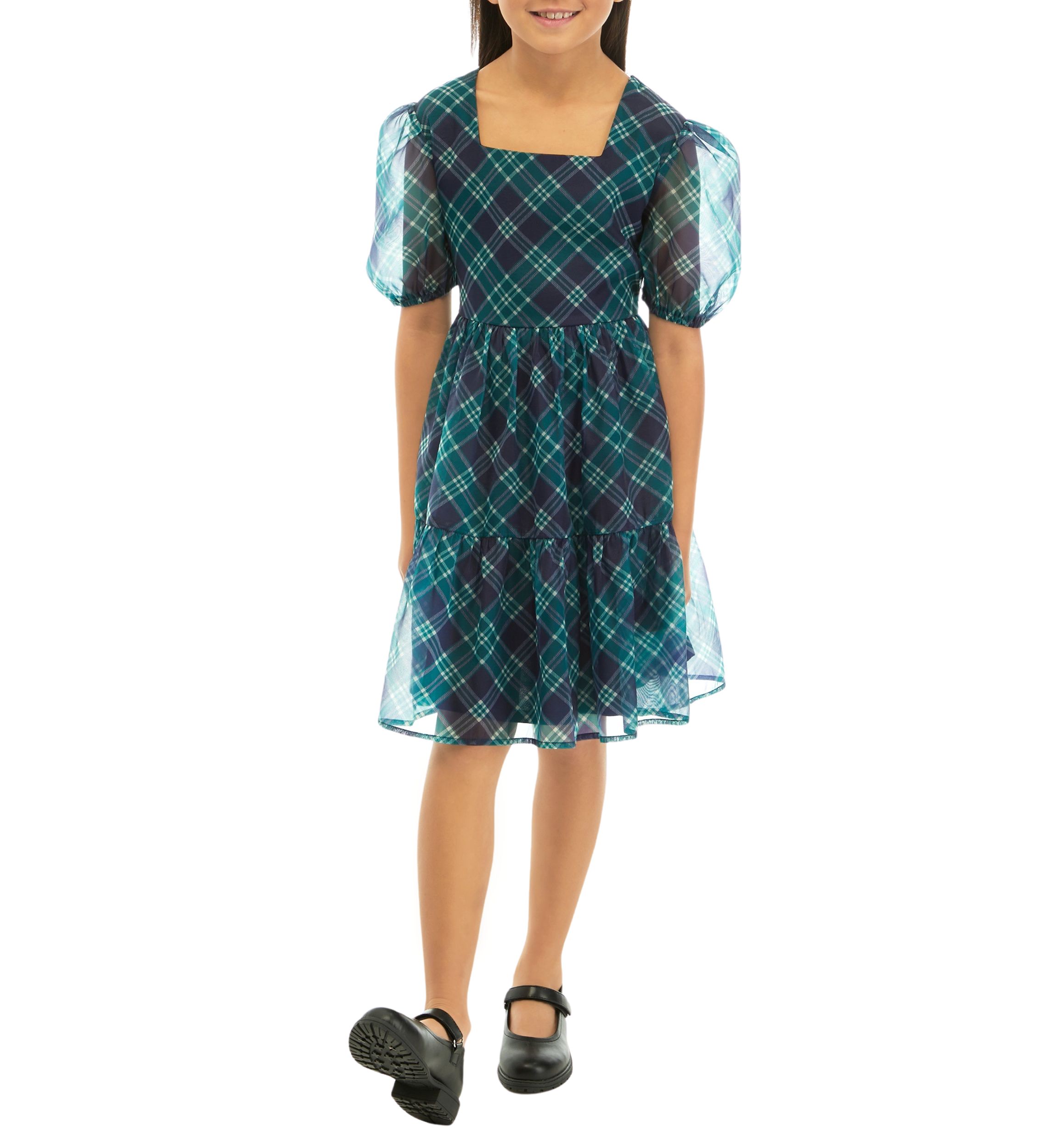 Girls 7-16 Organza Plaid Dress