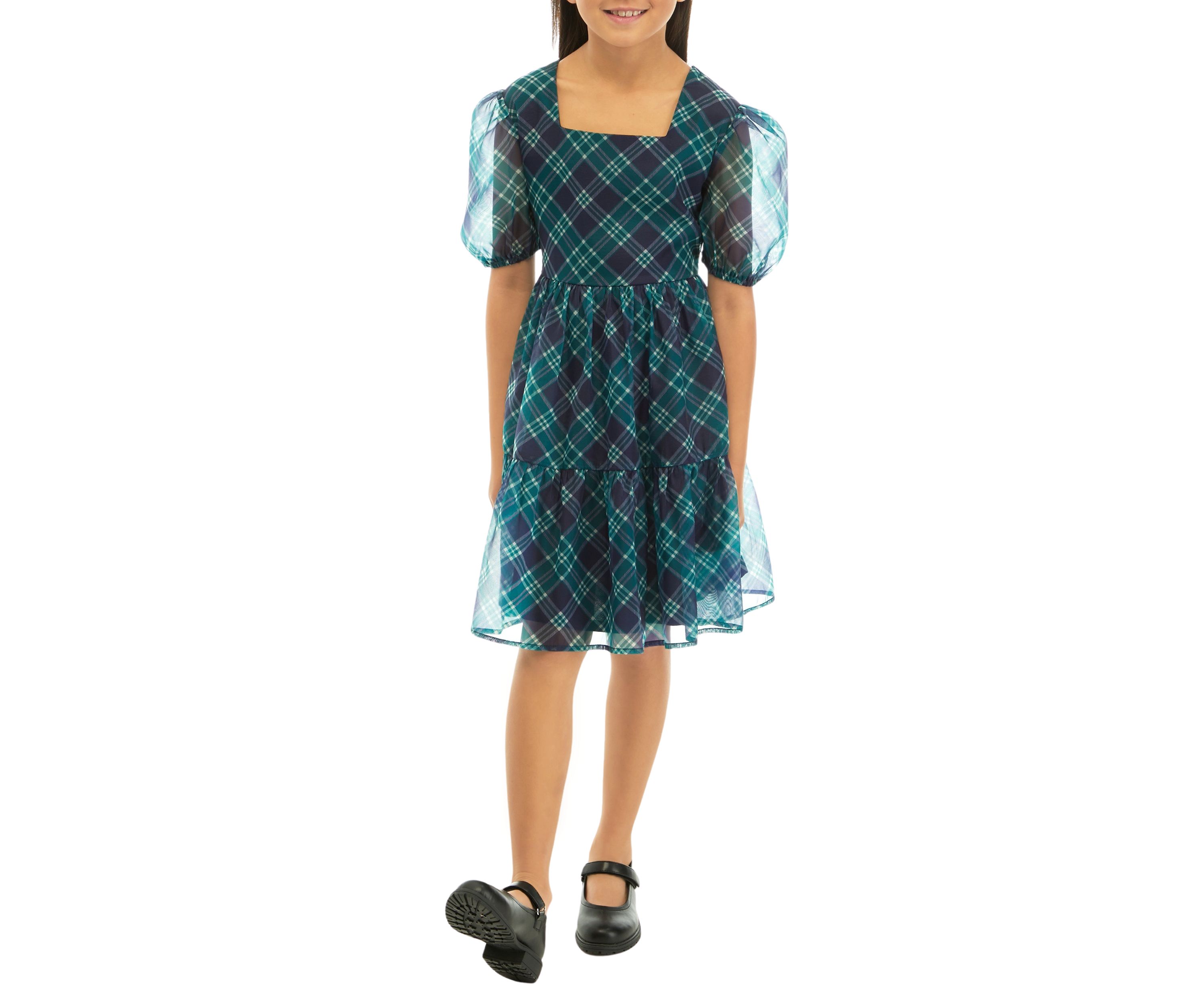 Girls 7-16 Organza Plaid Dress