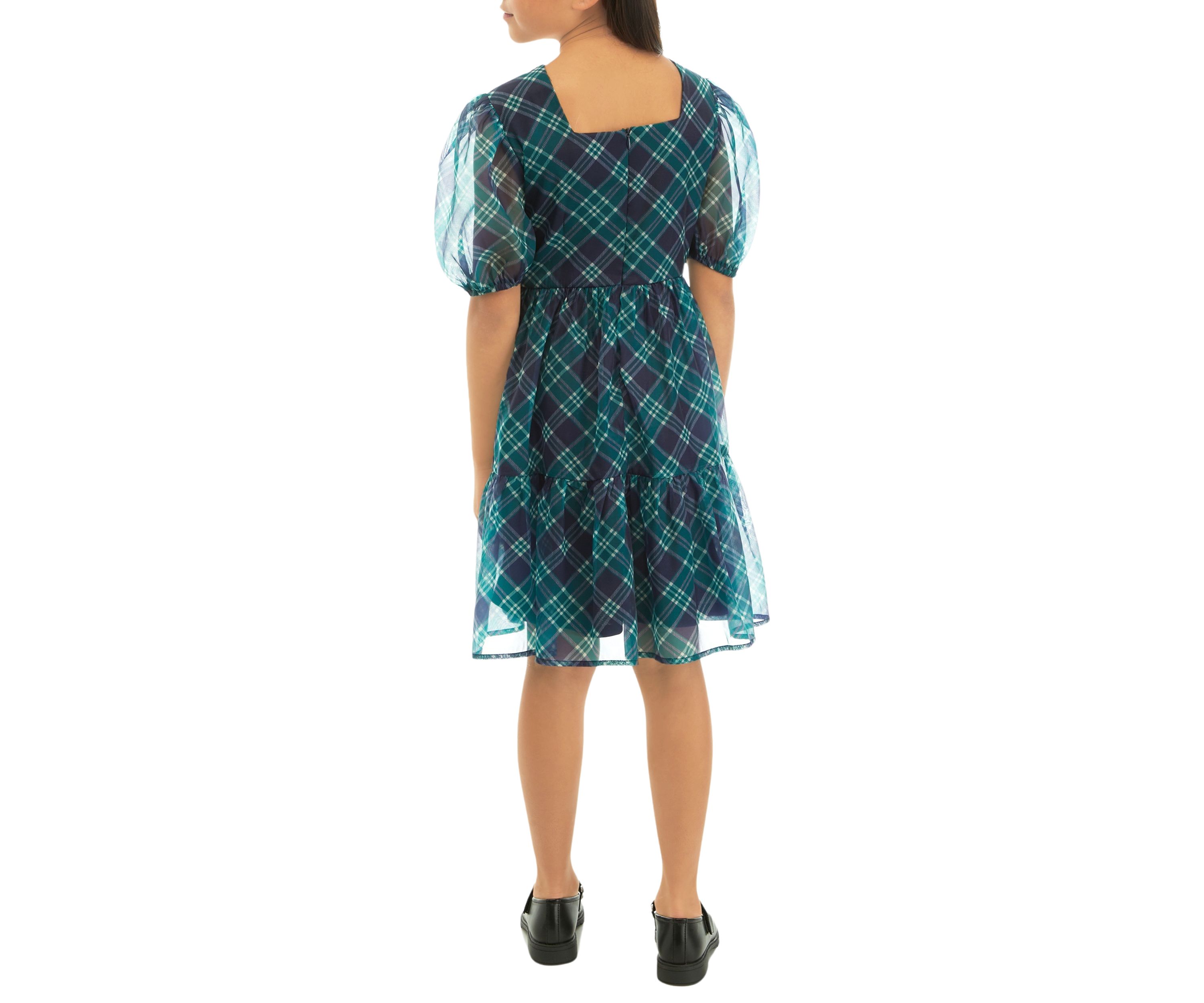 Girls 7-16 Organza Plaid Dress
