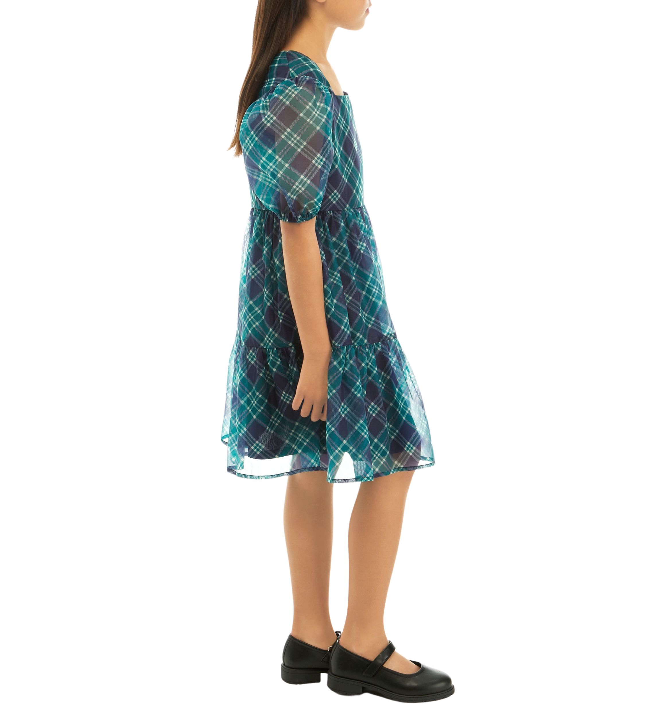 Girls 7-16 Organza Plaid Dress