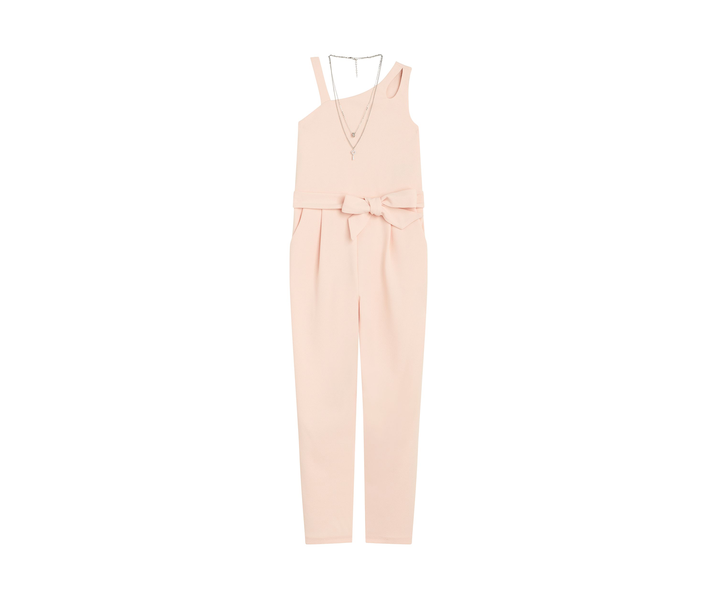 Girls 7-16 Textured Knit Jumpsuit with Necklace