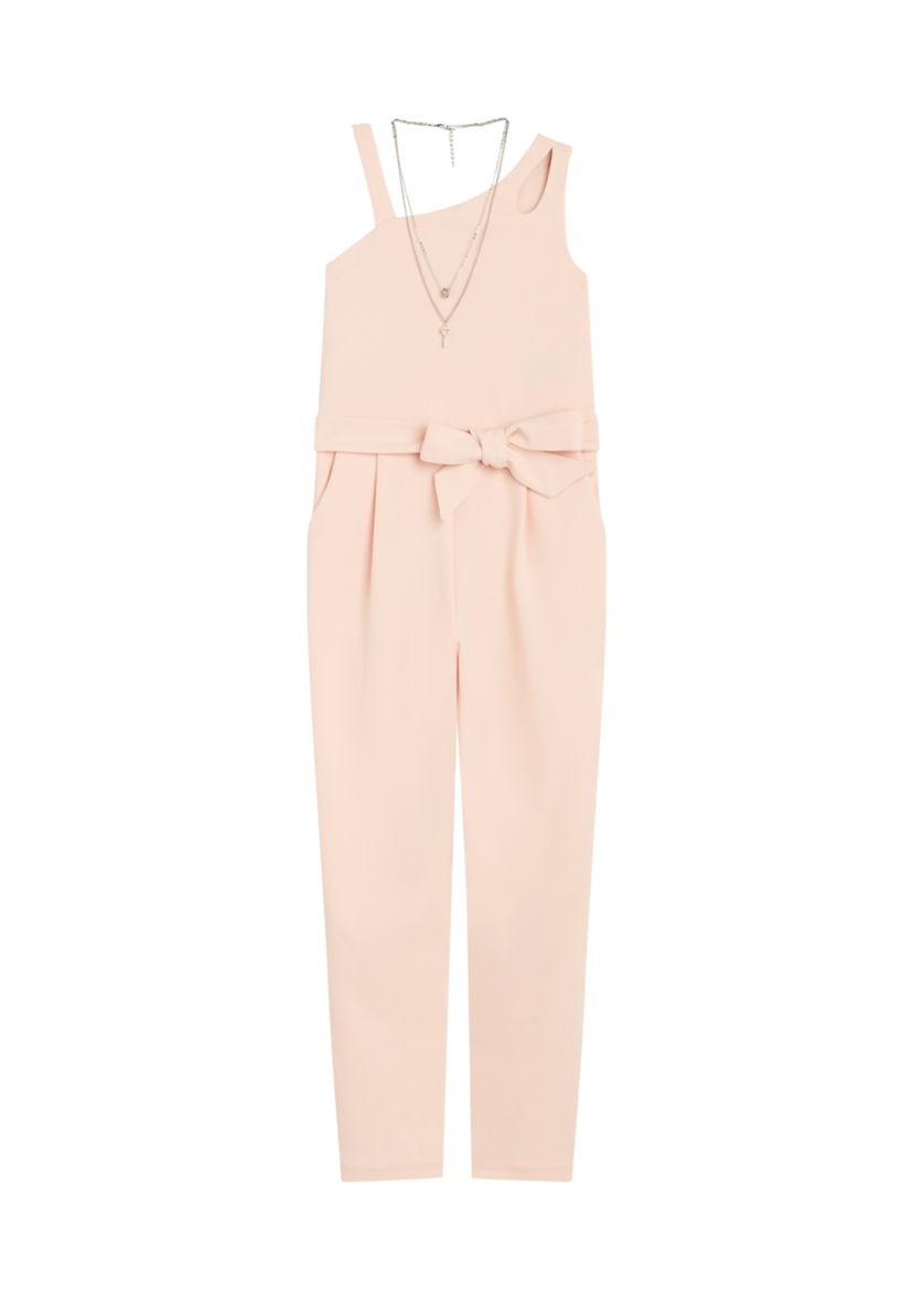 Girls 7-16 Textured Knit Jumpsuit with Necklace