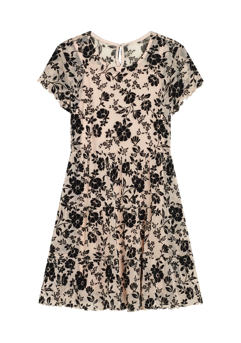 Girls 7-16 Fuzzy Jacket with Flocked Dress