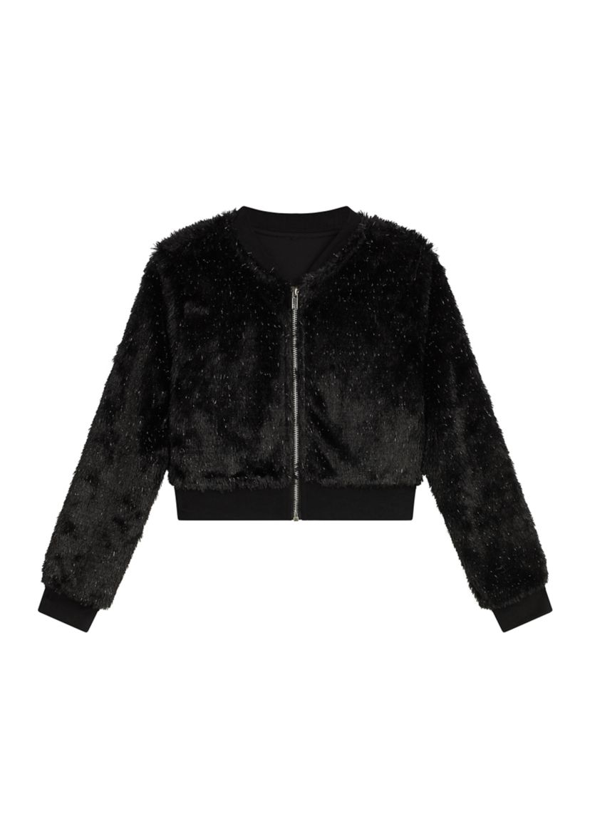 Girls 7-16 Fuzzy Jacket with Flocked Dress