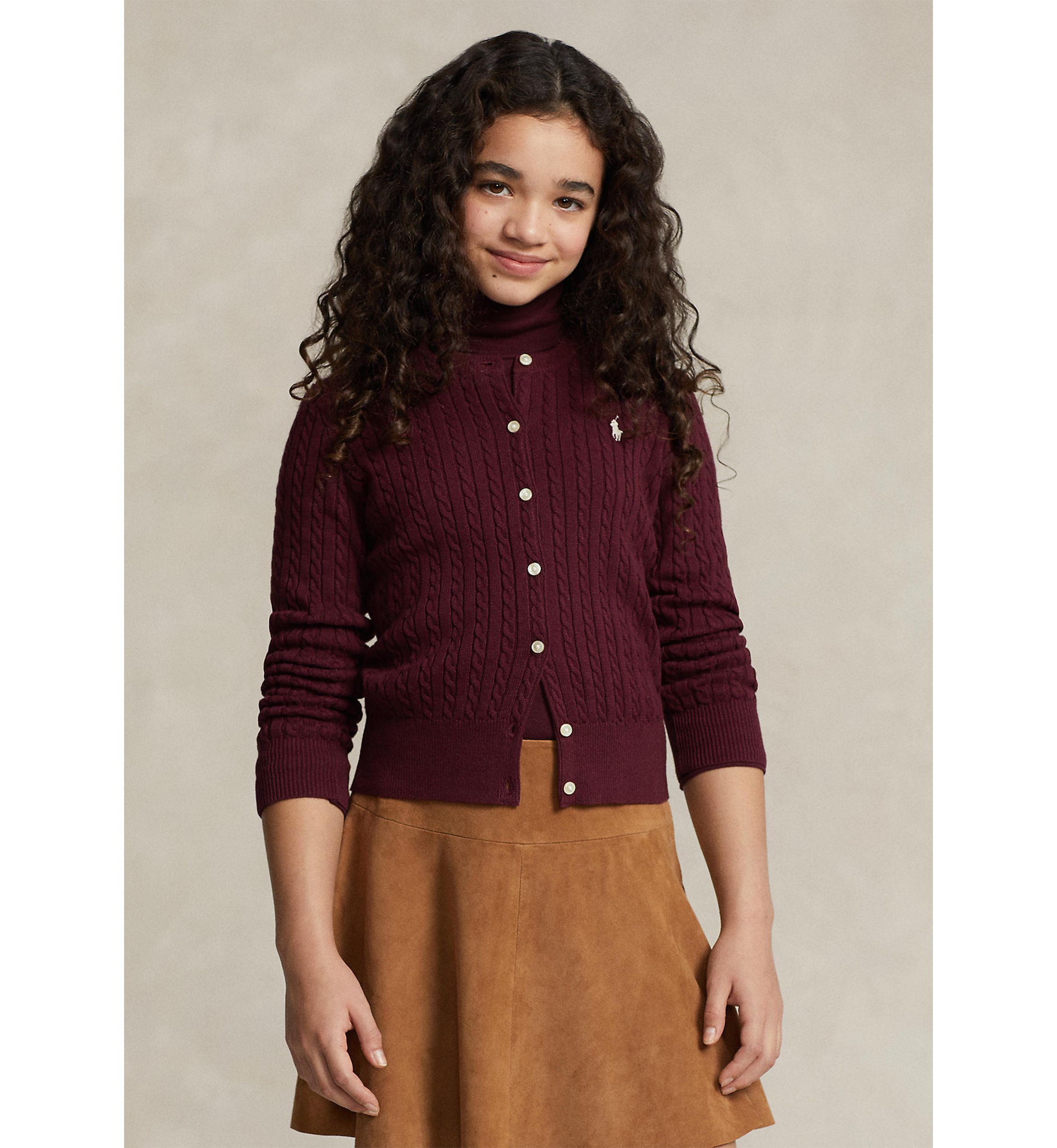 Girls 7-16 Mini-Cable Cotton Cardigan