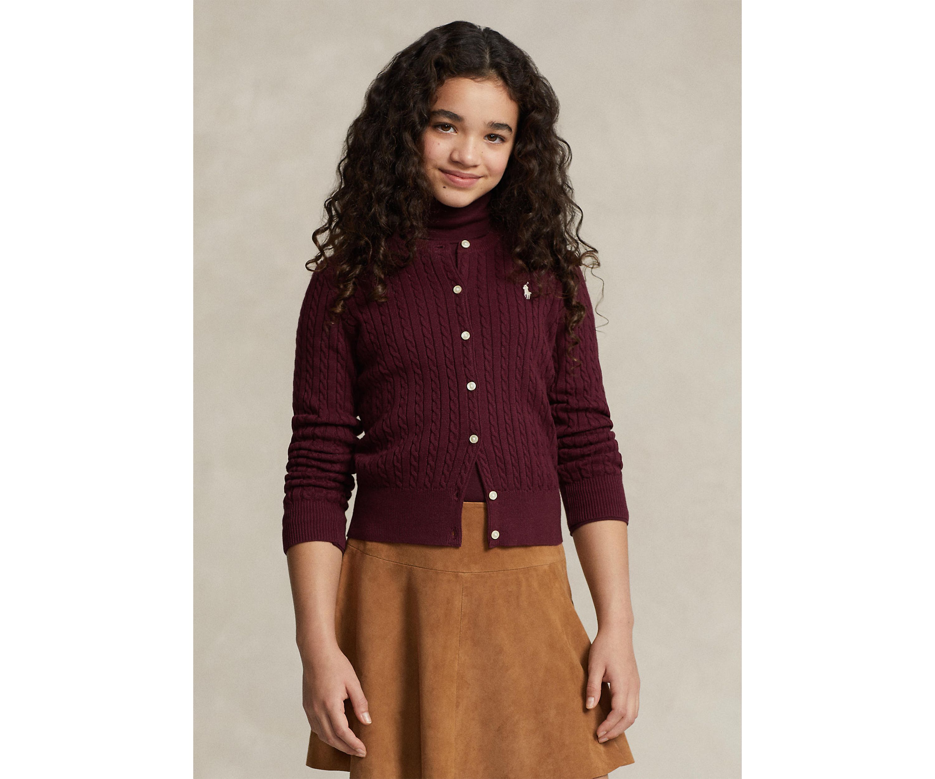 Girls 7-16 Mini-Cable Cotton Cardigan