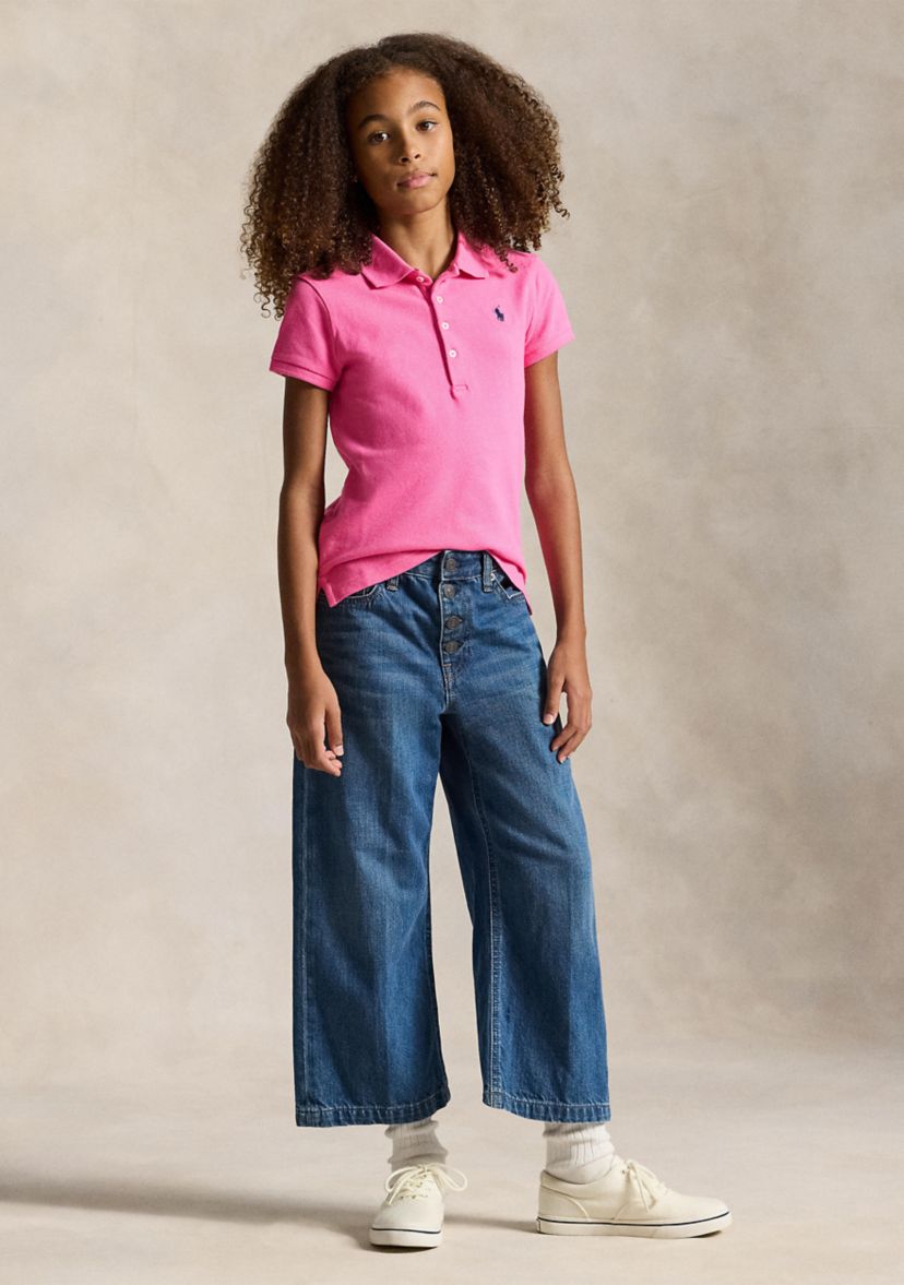 Girls 7-16 Stretch Cotton Mesh Polo Shirt