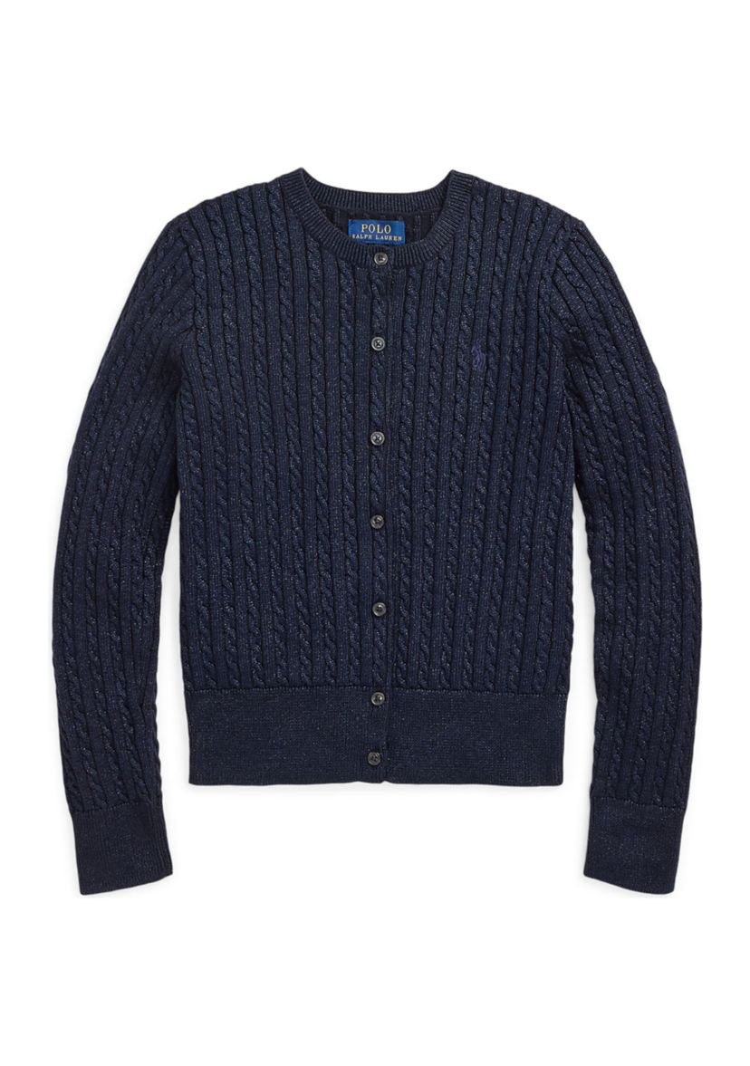 Girls 2-6x Metallic Cable Cotton Blend Cardigan