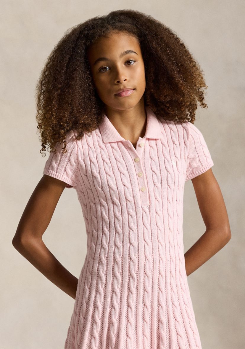 Girls 7-16 Cable-Knit Cotton Polo Sweater Dress