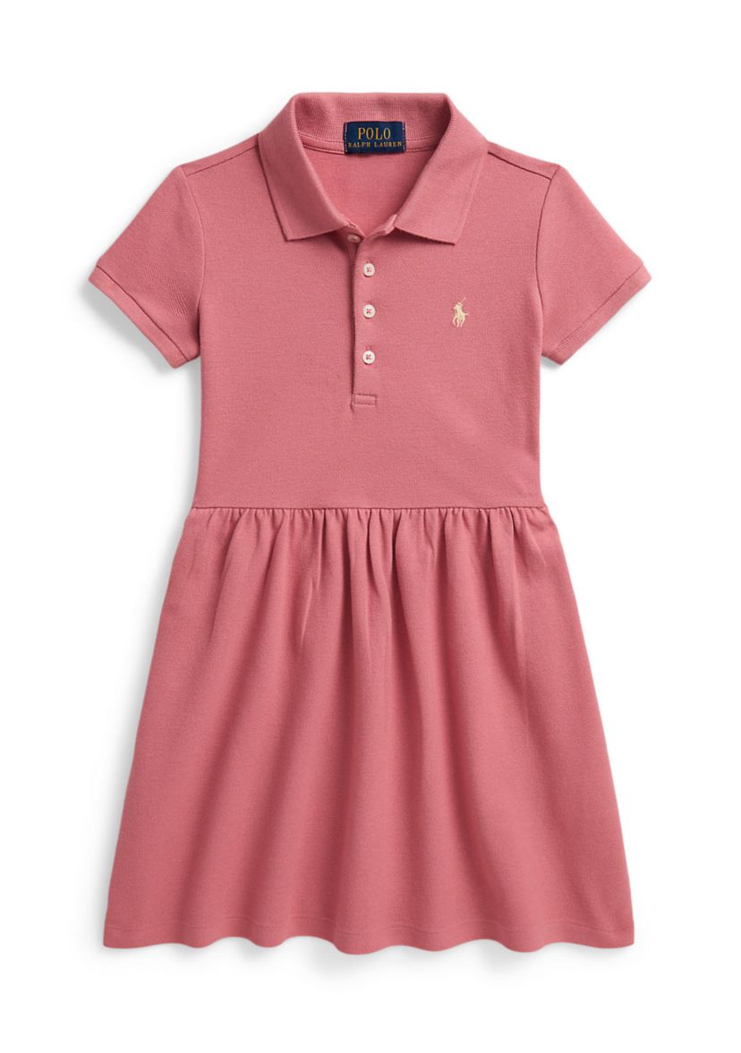 knee length dresses for ladies Ralph Lauren Girls Stretch Mesh Polo Dress in Pink
