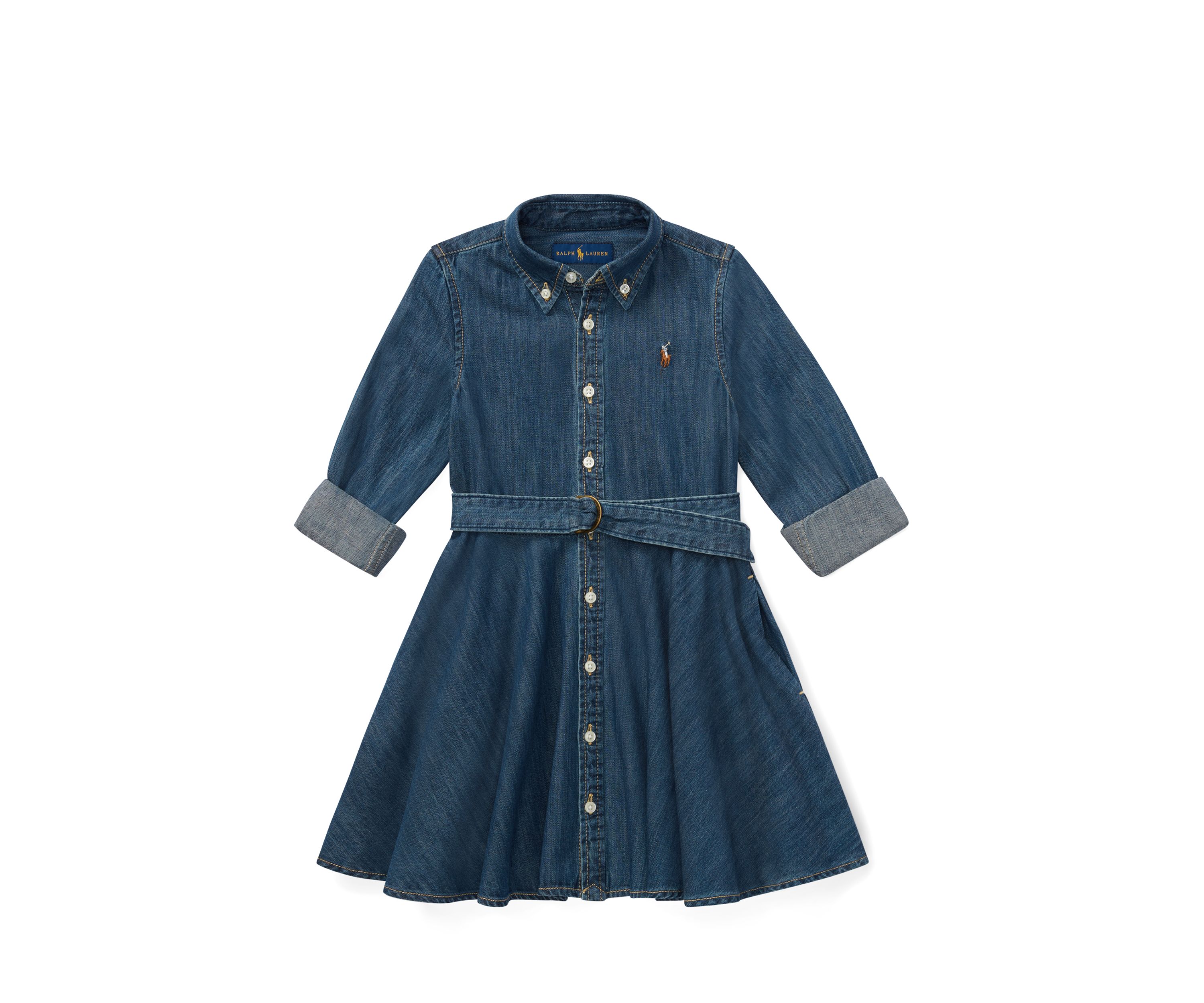 Girls 4-2x Belted Cotton Denim Shirtdress
