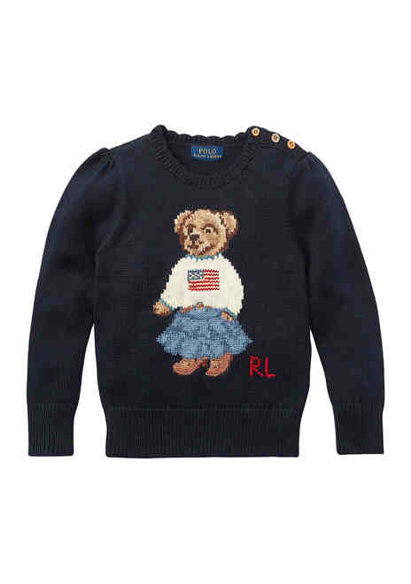 폴로 랄프로렌 키즈 여아용 폴로 베어 스웨터 Polo Ralph Lauren Kids Girls 4-6x Polo Bear Cotton Sweater,Blue