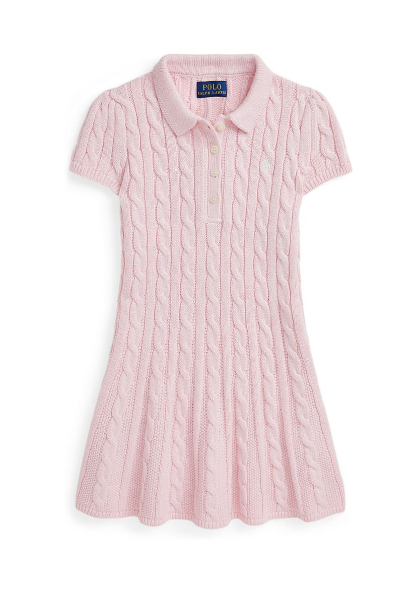 Girls 4-6x Cable Knit Cotton Polo Sweater