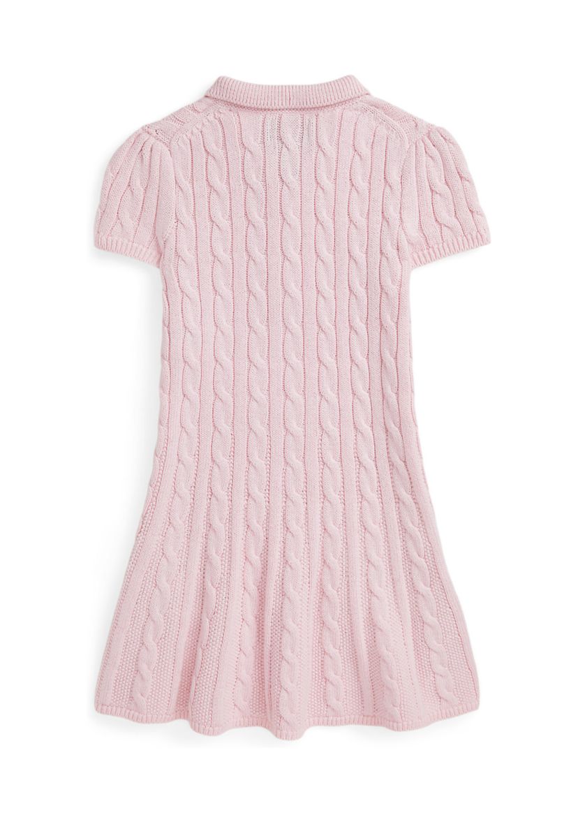 Girls 4-6x Cable Knit Cotton Polo Sweater