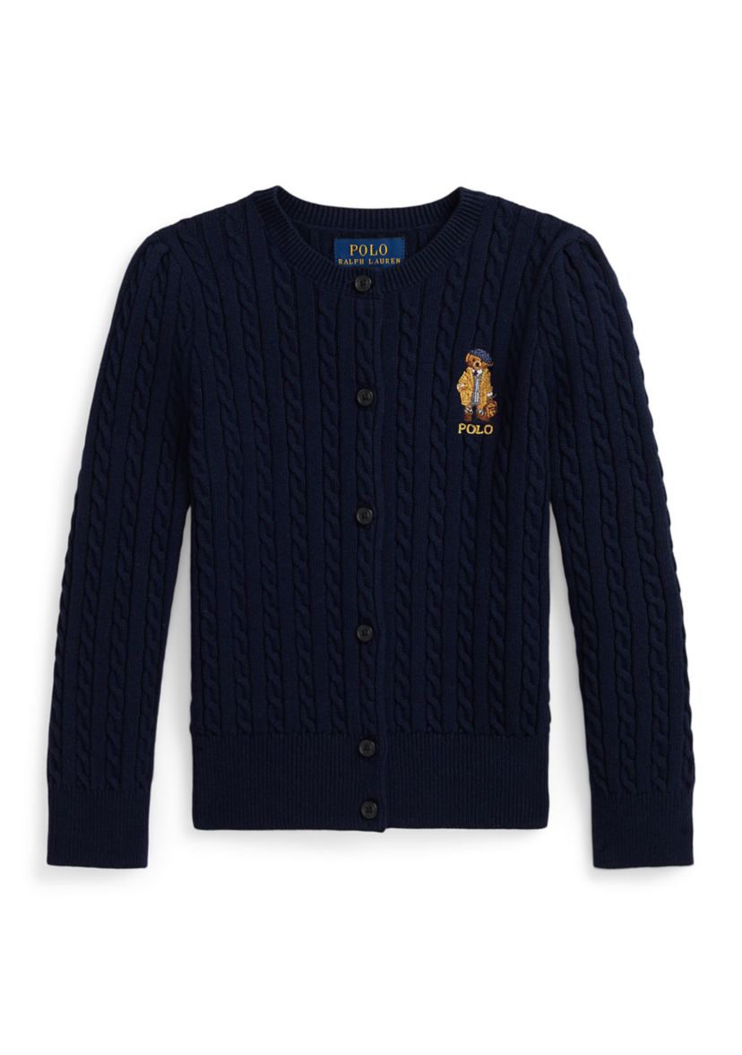 Girls 2-6x Polo Bear Mini-Cable Cotton Cardigan
