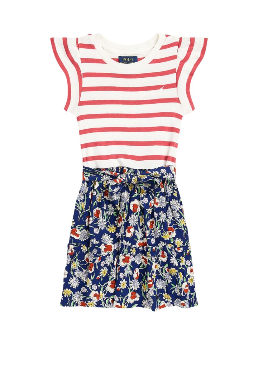 Girls 2-6x Striped & Floral Cotton-Blend Dress