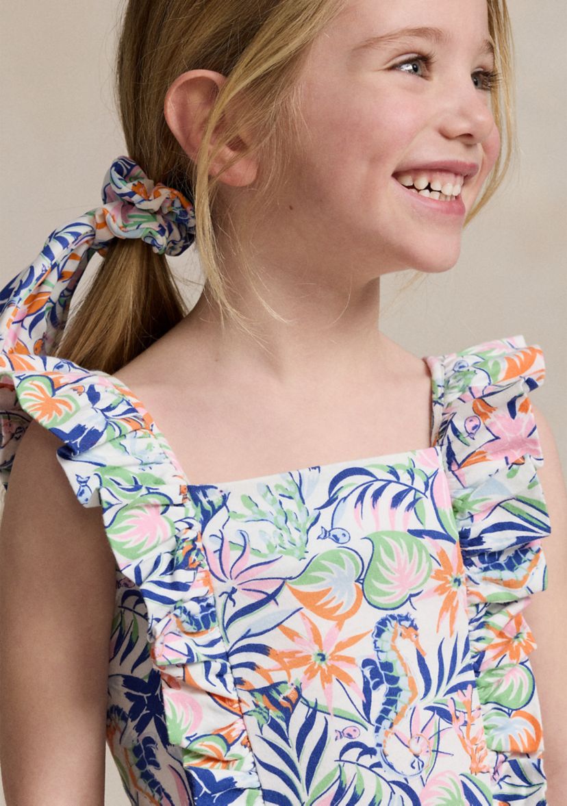 Girls 2-6x Tropical Printed Ruffled Cotton Romper