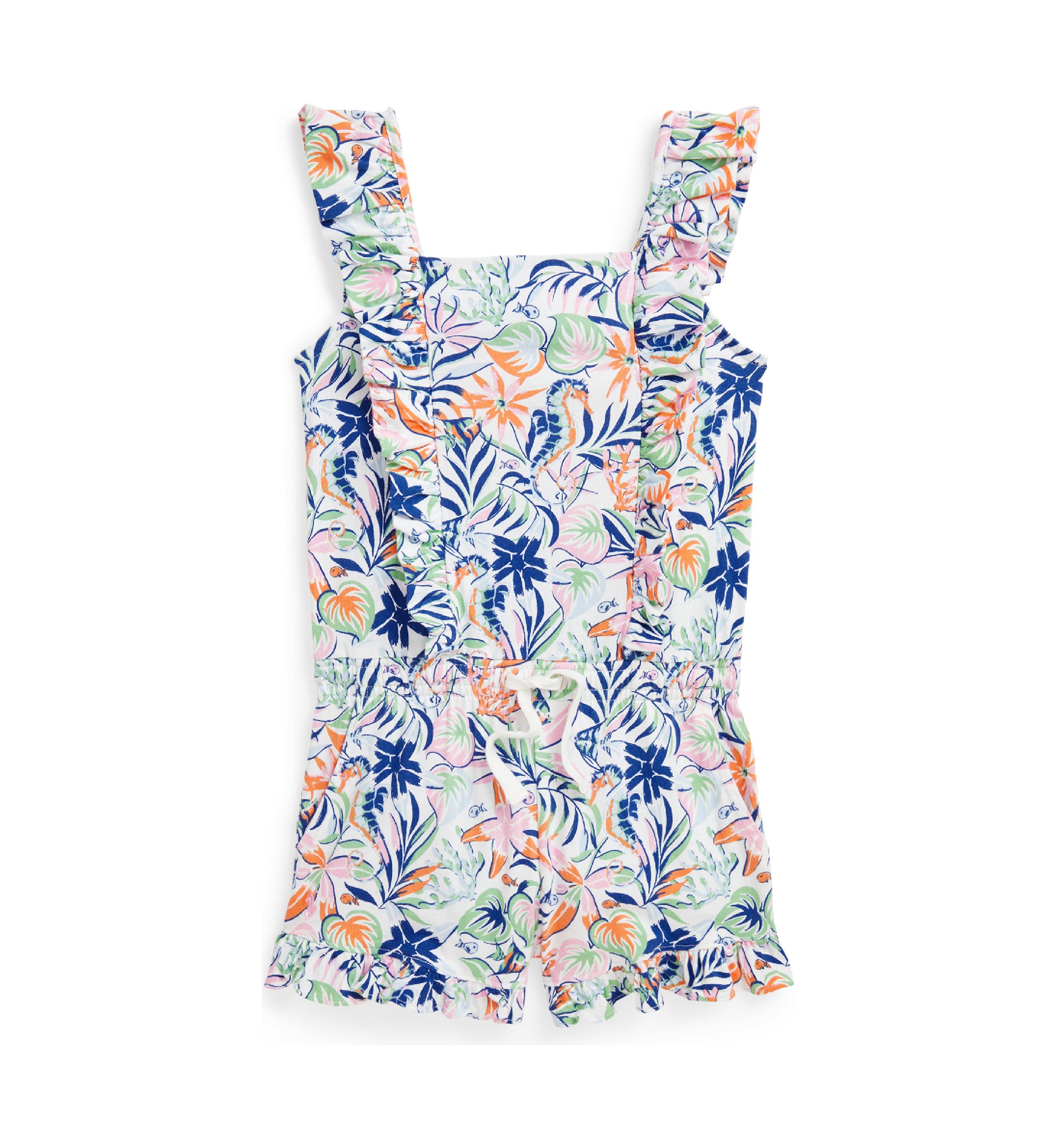 Girls 2-6x Tropical Printed Ruffled Cotton Romper