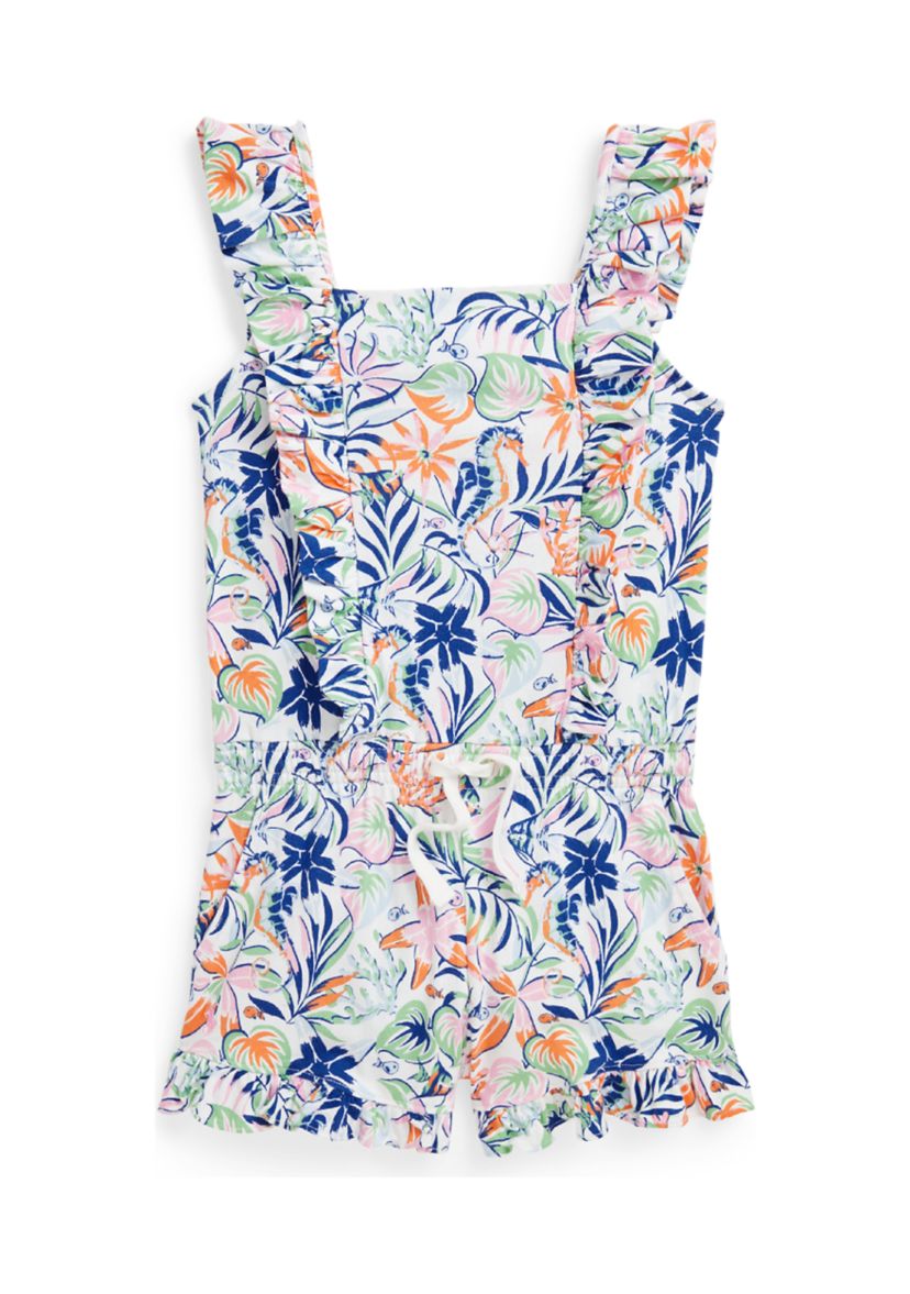 Girls 2-6x Tropical Printed Ruffled Cotton Romper