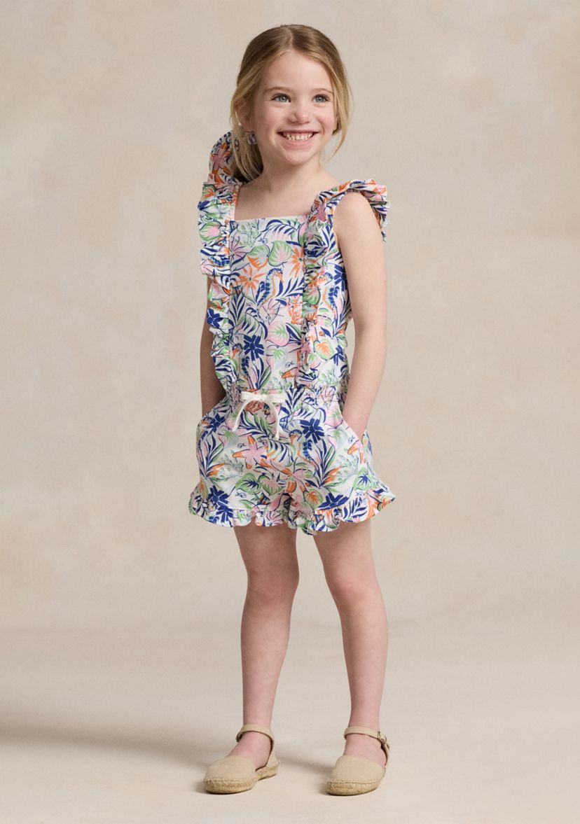 Girls 2-6x Tropical Printed Ruffled Cotton Romper