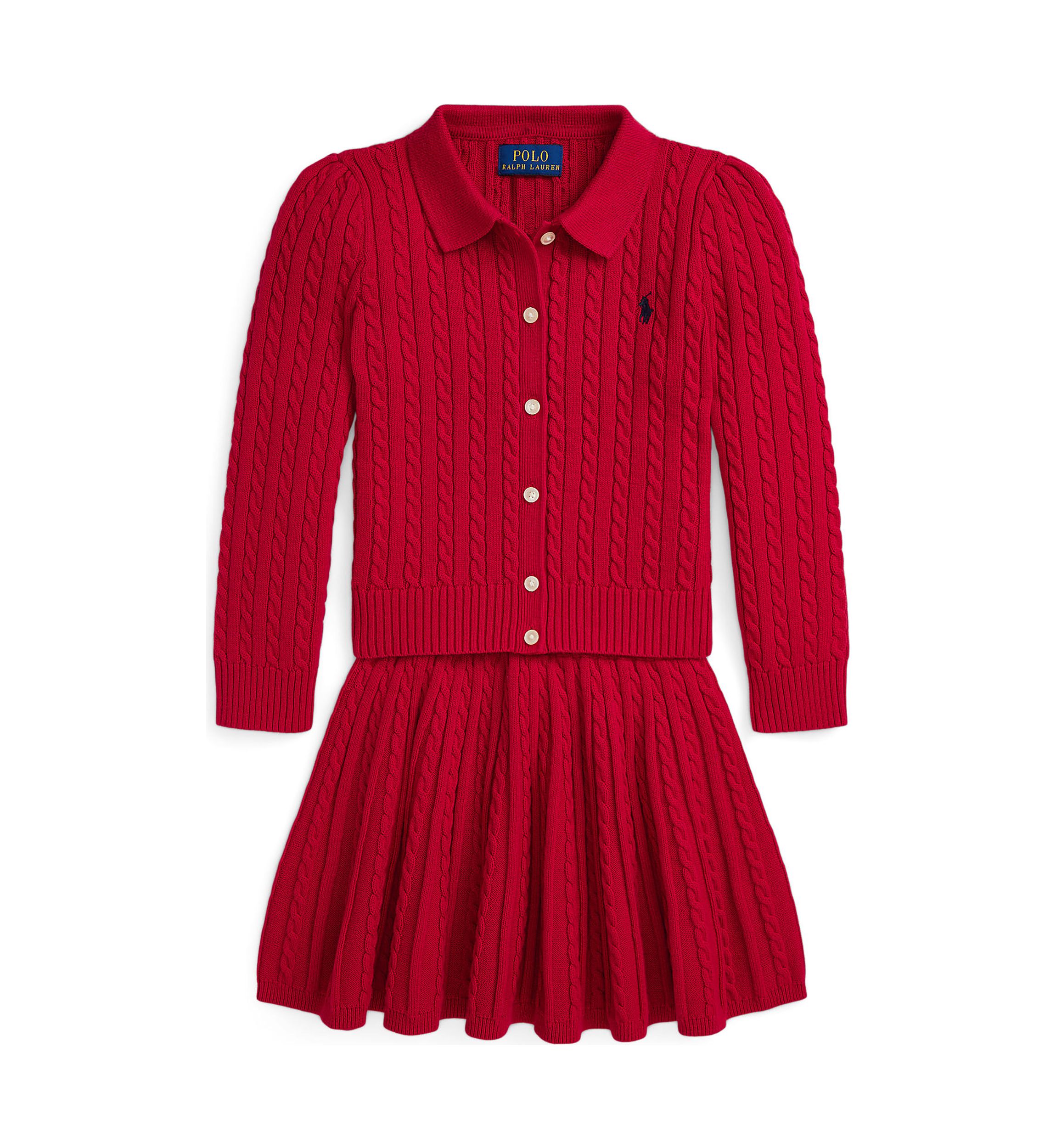 Girls 2-6x Cotton Polo Cardigan and Skirt Set