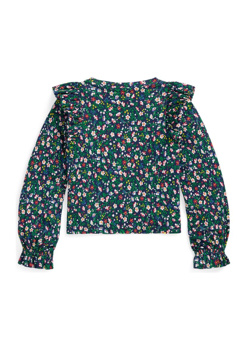 Girls 2-6x Floral Ruffled Cotton Modal Top