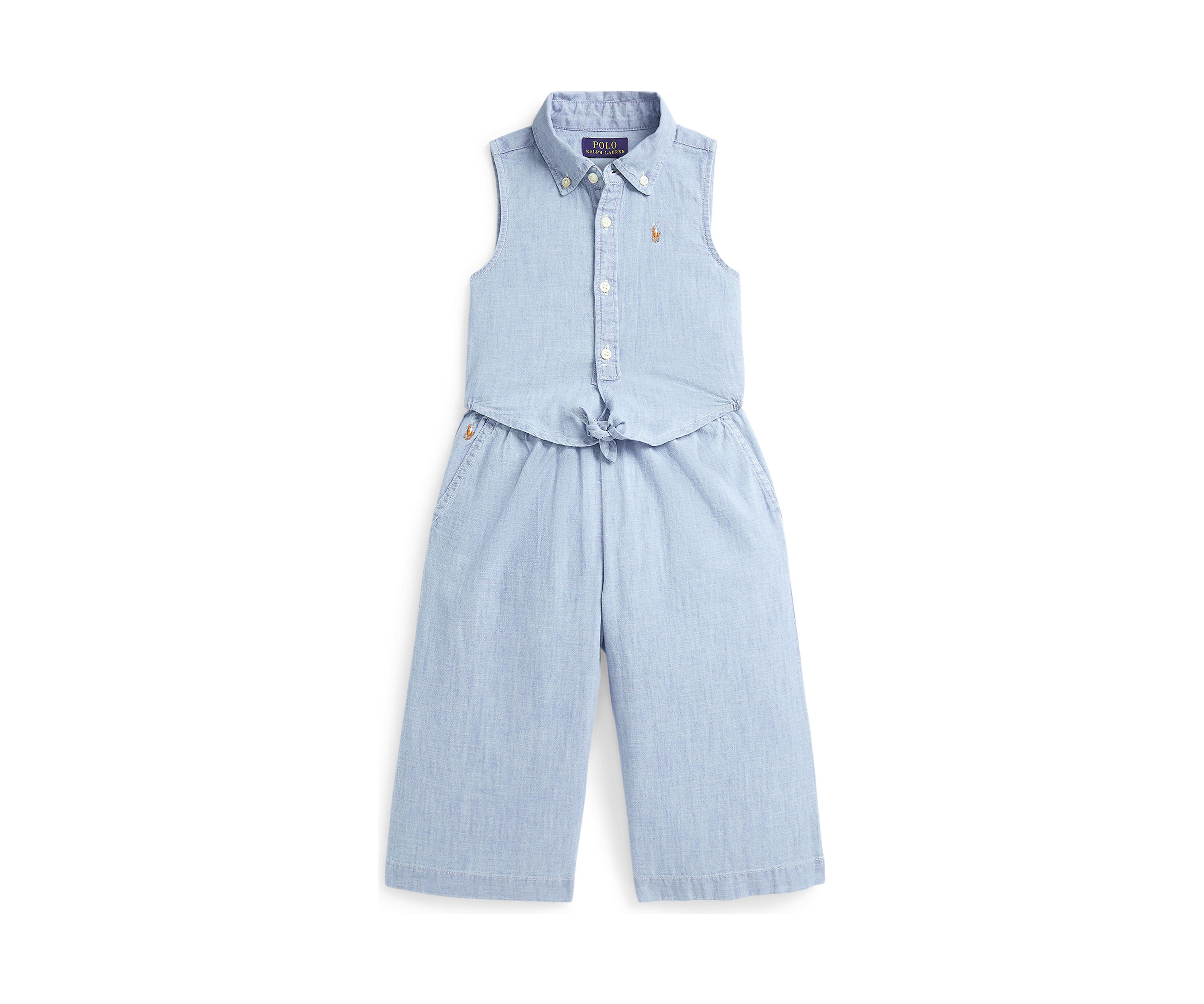 Girls 2-6x Indigo Chambray Tie Front Top & Pants Set